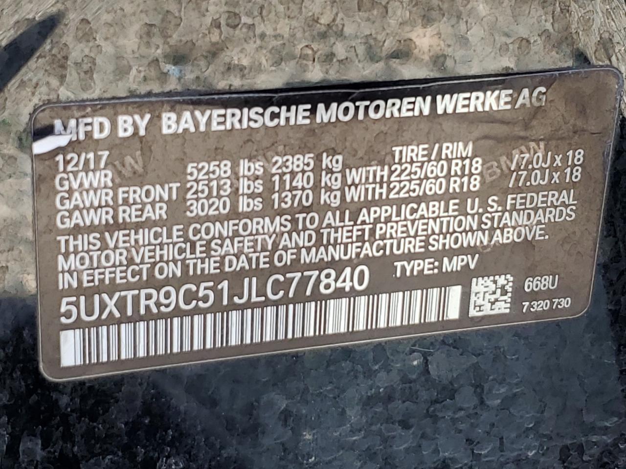 2018 Bmw X3 Xdrive30i Black vin: 5UXTR9C51JLC77840