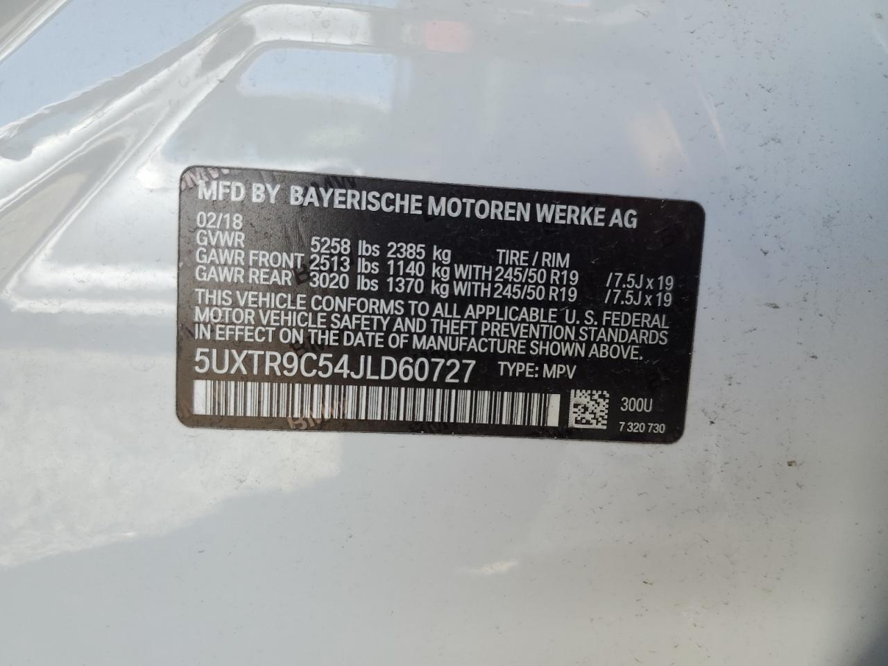 2018 Bmw X3 Xdrive30i White vin: 5UXTR9C54JLD60727