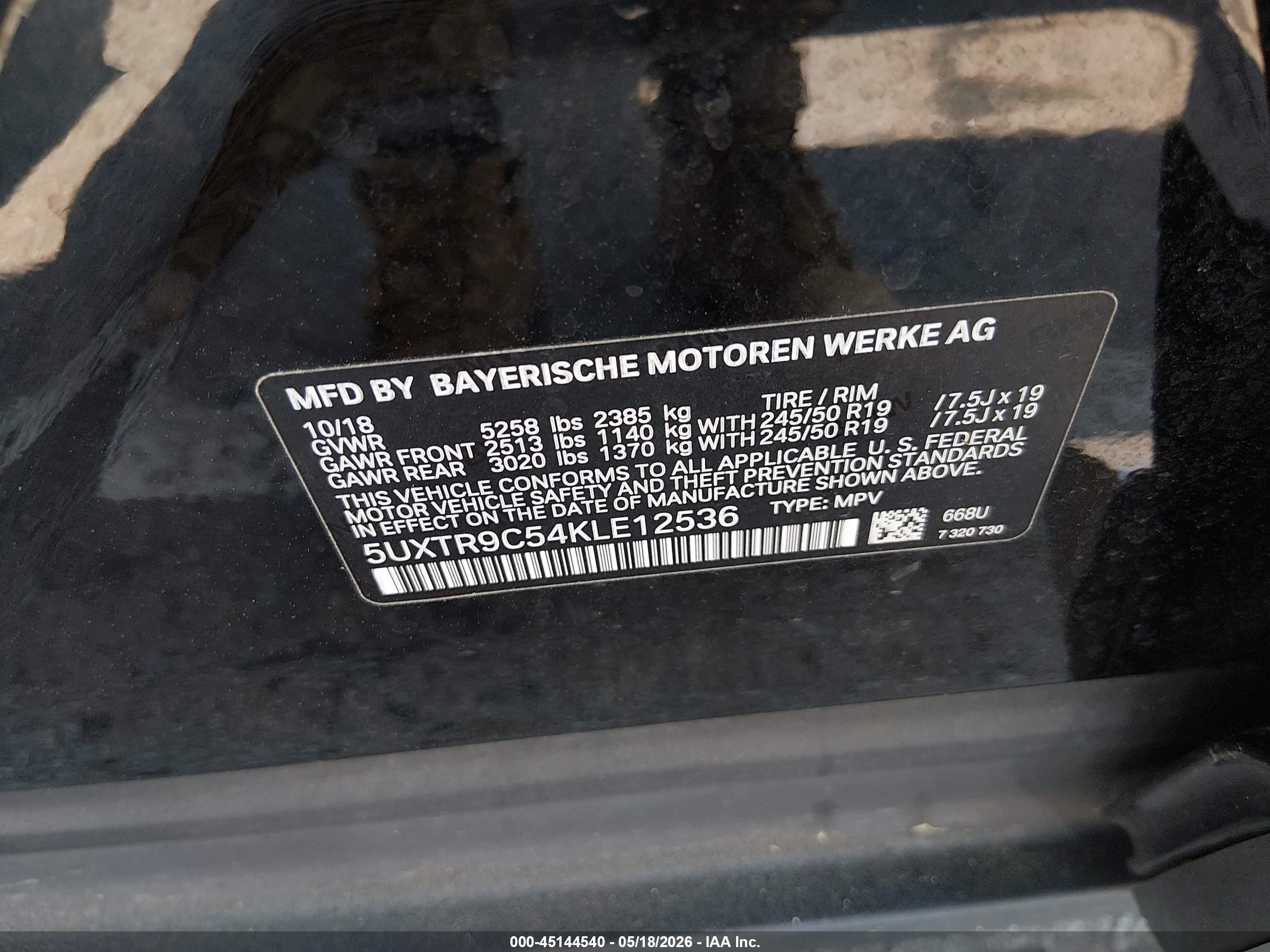 2019 Bmw X3 Xdrive30i Black vin: 5UXTR9C54KLE12536