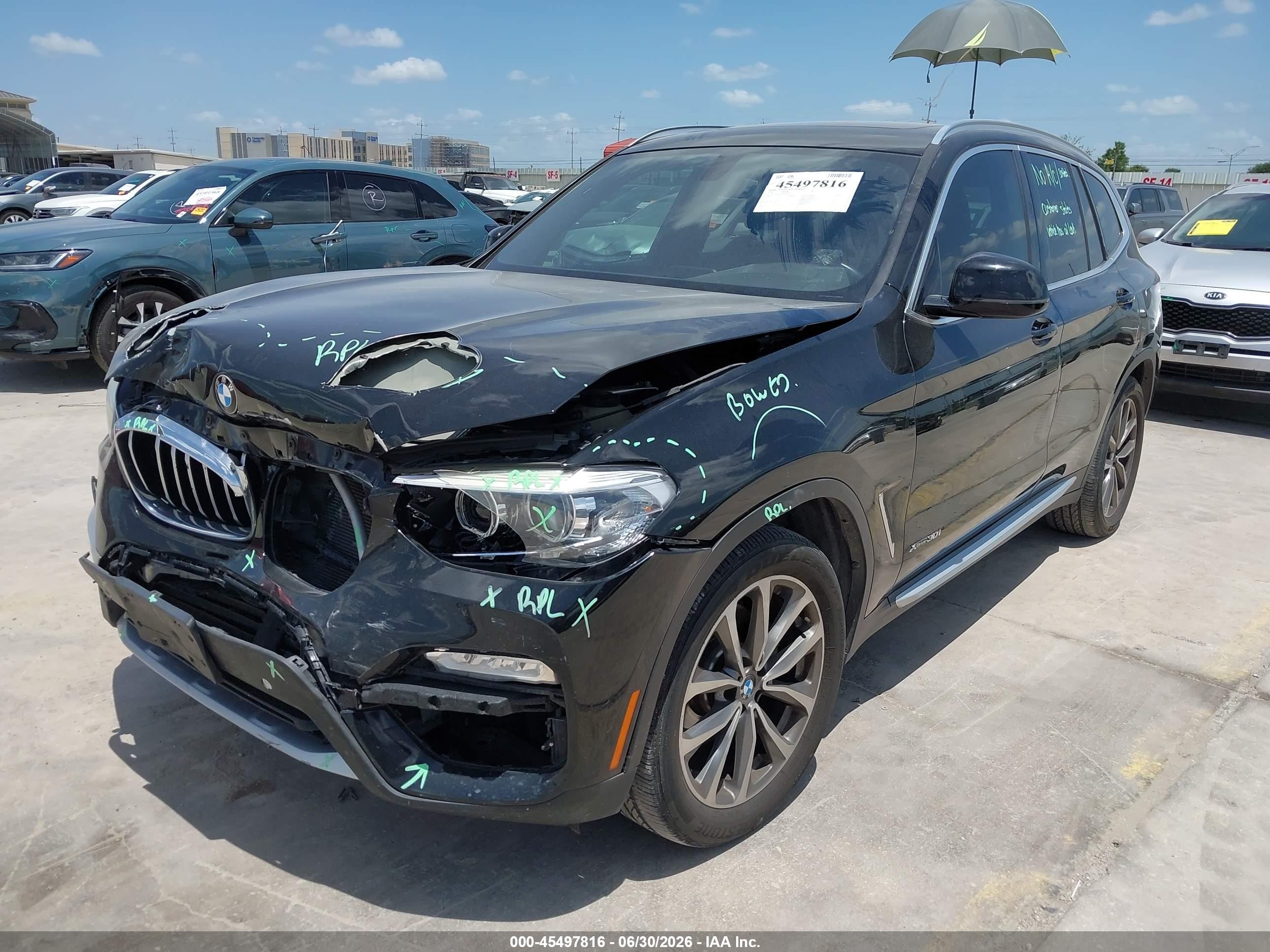 2018 Bmw X3 Xdrive30i Черный vin: 5UXTR9C58JLC68939