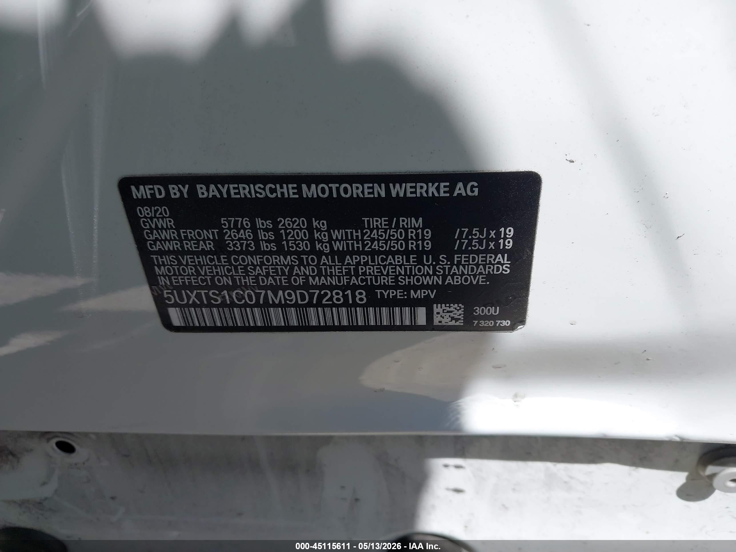 2021 Bmw X3 Phev Xdrive30e White vin: 5UXTS1C07M9D72818
