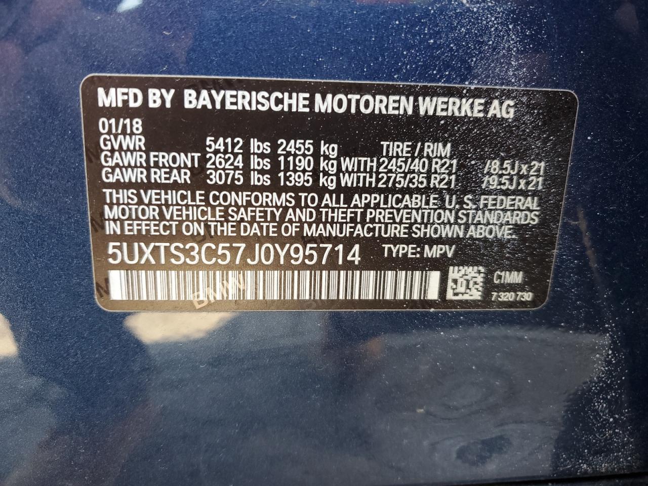 2018 Bmw X3 Xdrivem40i Синий vin: 5UXTS3C57J0Y95714