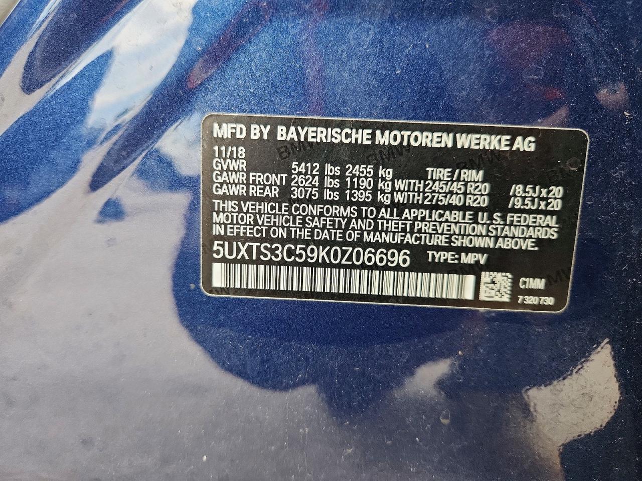2019 Bmw X3 Xdrivem40i Blue vin: 5UXTS3C59K0Z06696