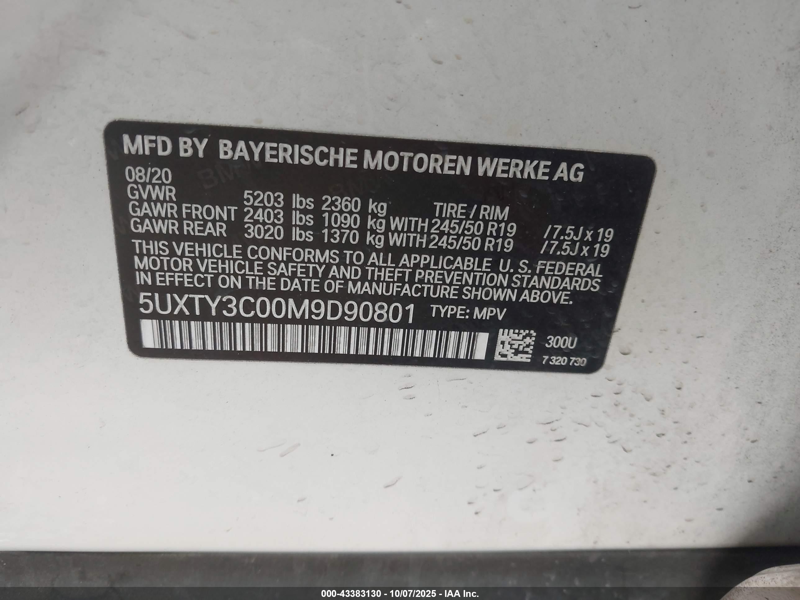2021 Bmw X3 Sdrive30i White vin: 5UXTY3C00M9D90801