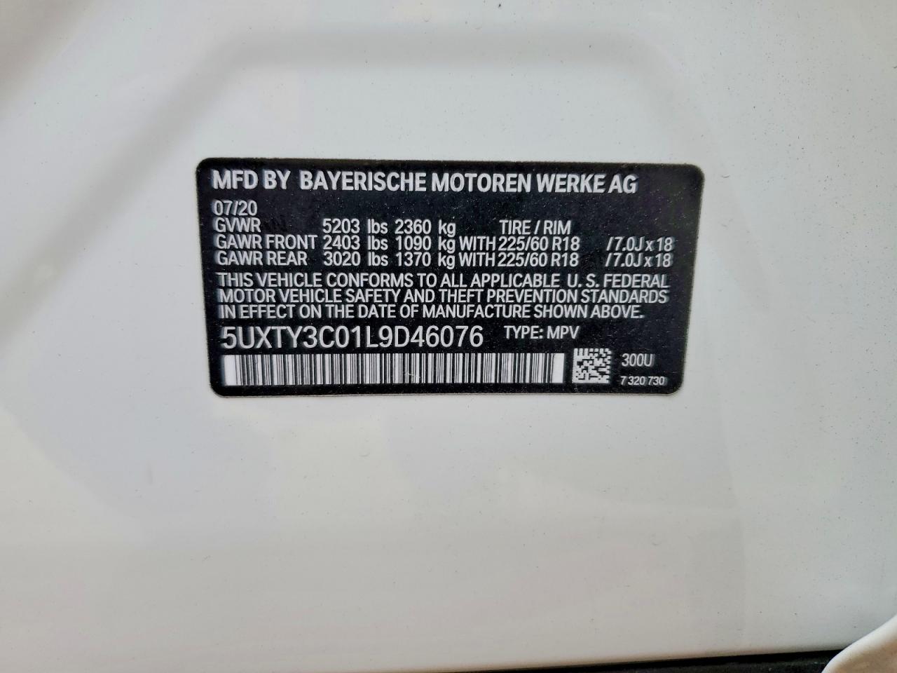 2020 Bmw X3 Sdrive30i White vin: 5UXTY3C01L9D46076