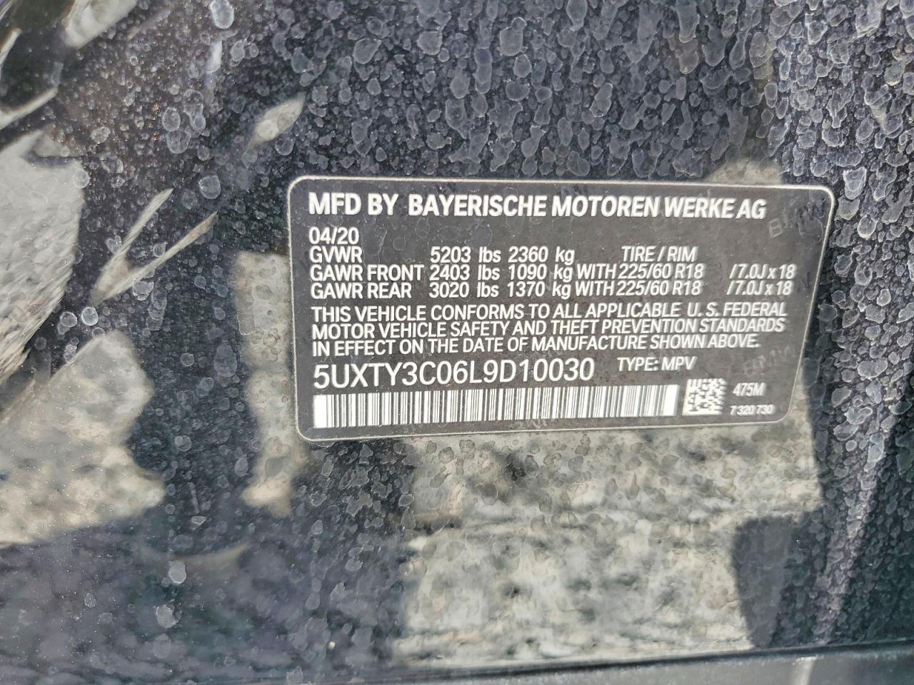2020 Bmw X3 Sdrive30i Black vin: 5UXTY3C06L9D10030