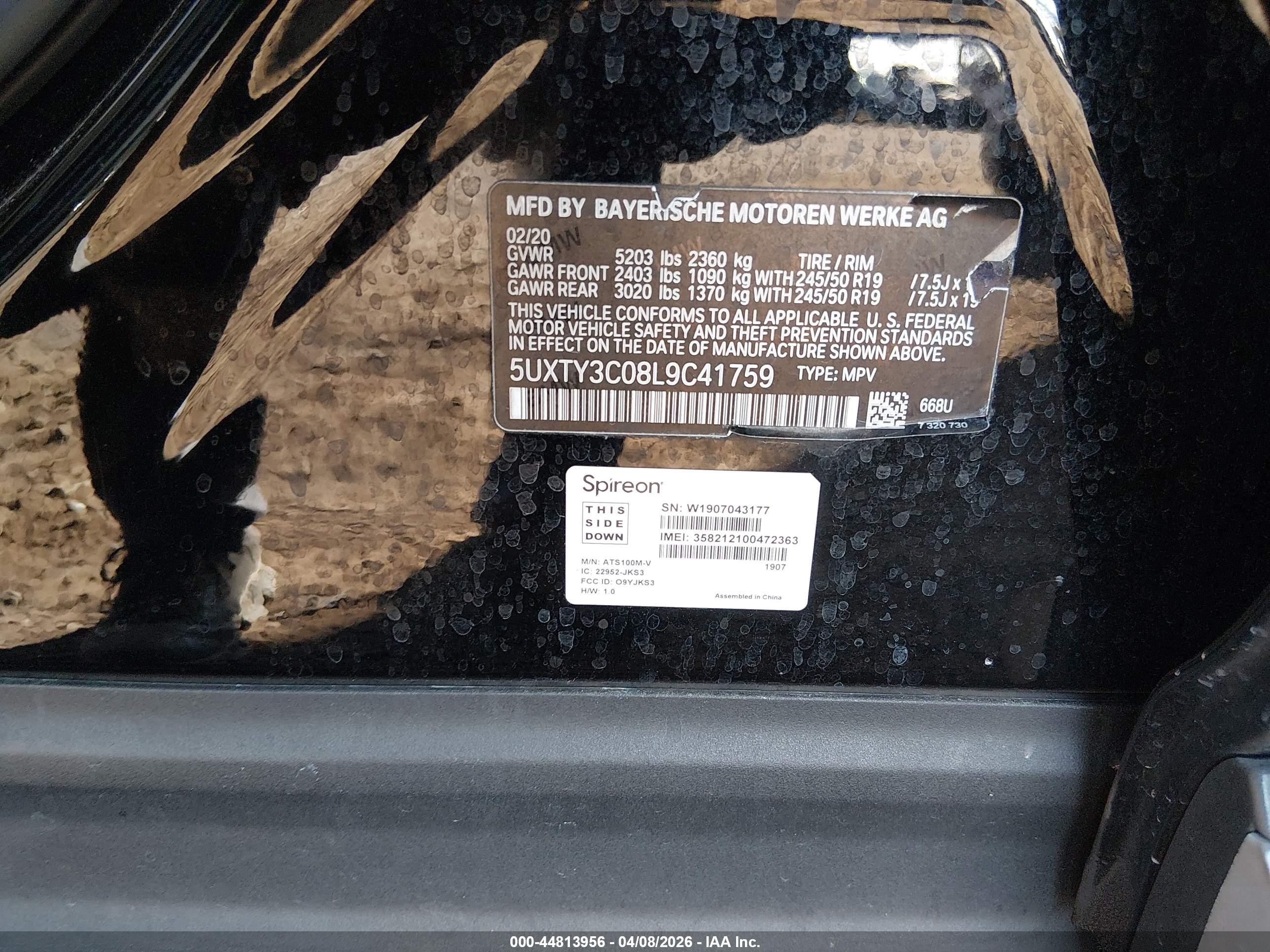 2020 Bmw X3 Sdrive30i Black vin: 5UXTY3C08L9C41759