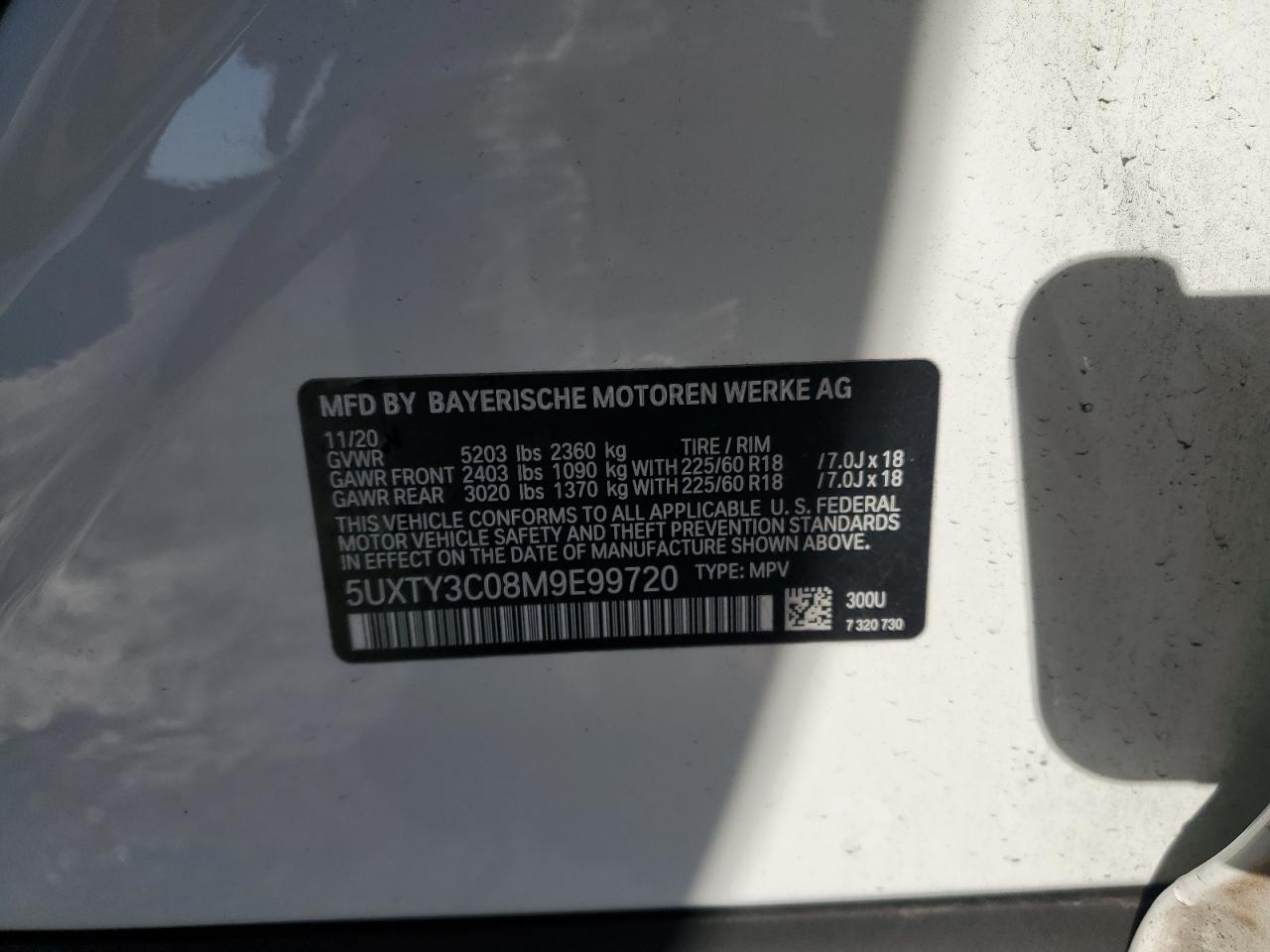 2021 Bmw X3 Sdrive30i White vin: 5UXTY3C08M9E99720