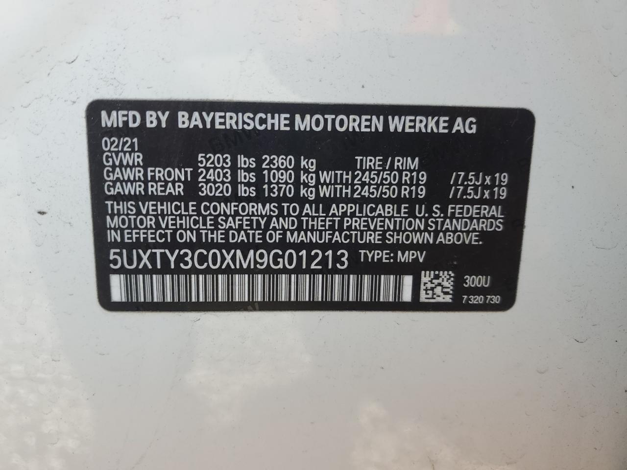 2021 Bmw X3 Sdrive30i White vin: 5UXTY3C0XM9G01213