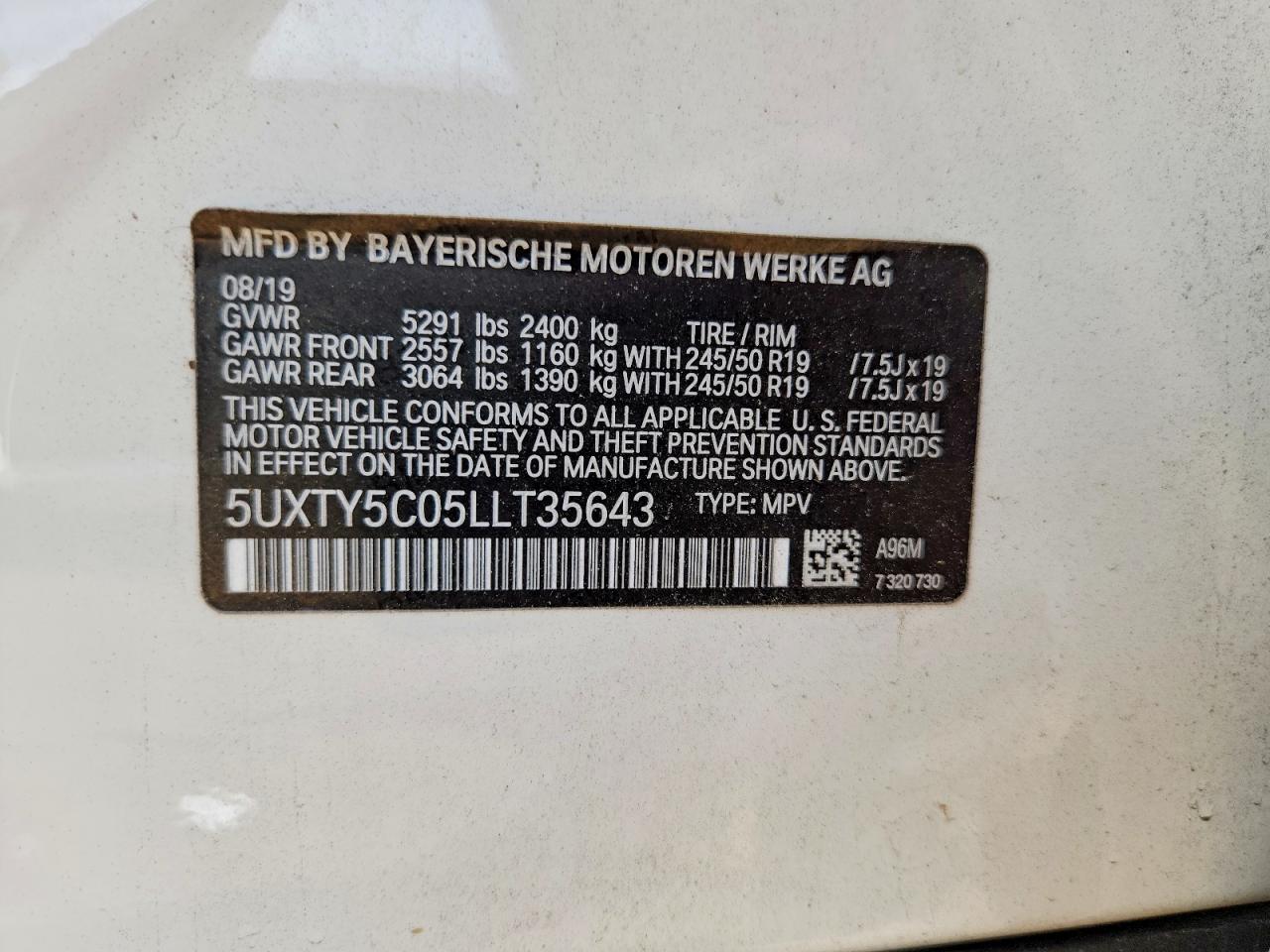 2020 Bmw X3 Xdrive30i White vin: 5UXTY5C05LLT35643