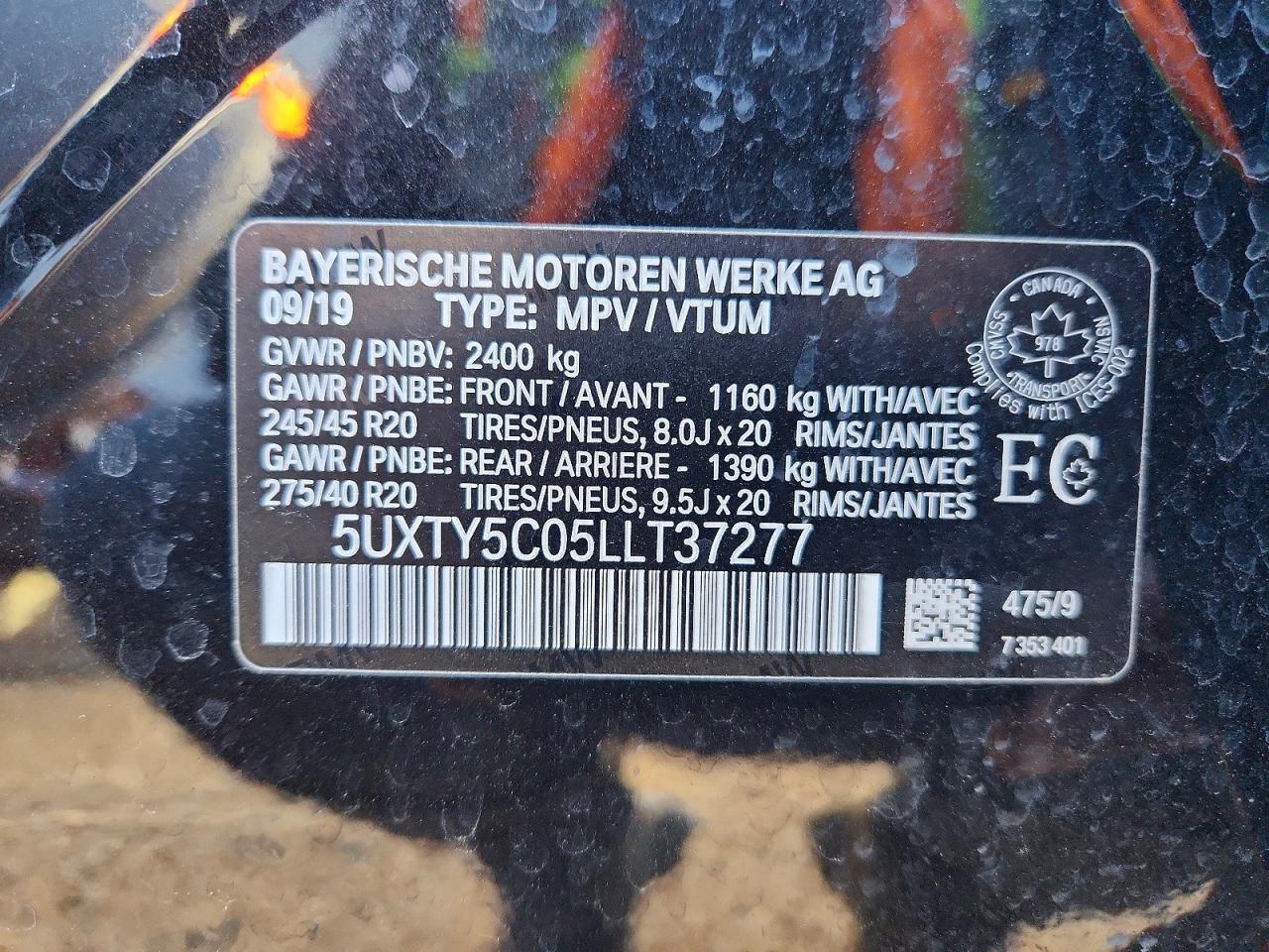 2020 Bmw X3 30 Xdrive Black vin: 5UXTY5C05LLT37277