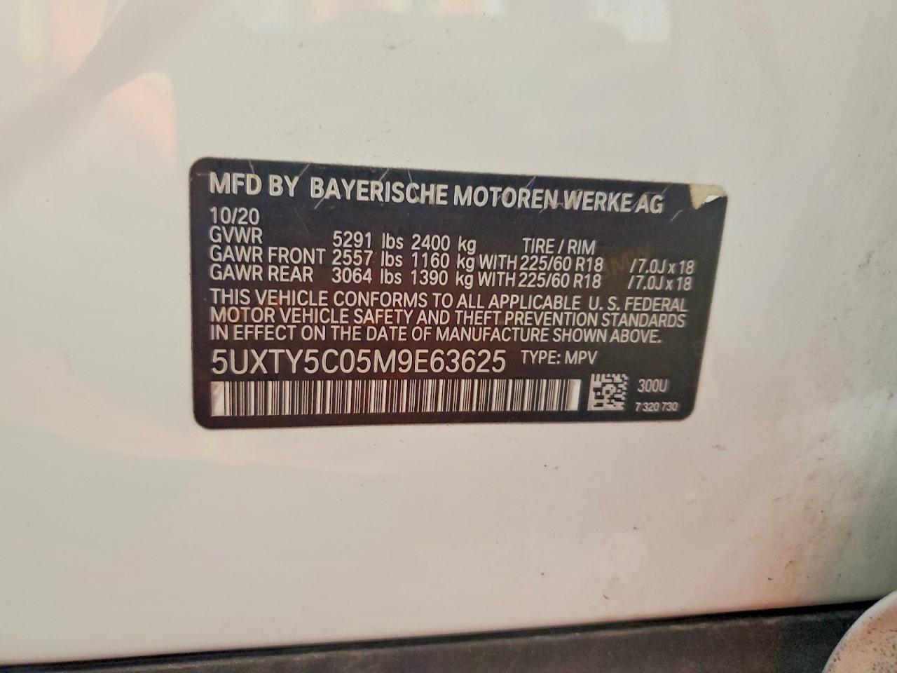 2021 Bmw X3 Xdrive30i Белый vin: 5UXTY5C05M9E63625