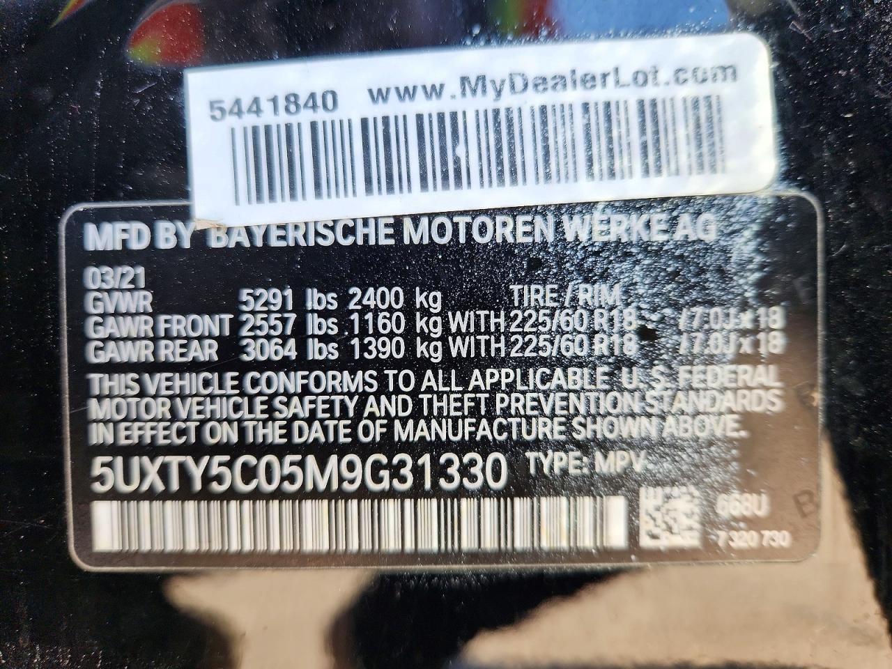 2021 Bmw X3 Xdrive30i Black vin: 5UXTY5C05M9G31330