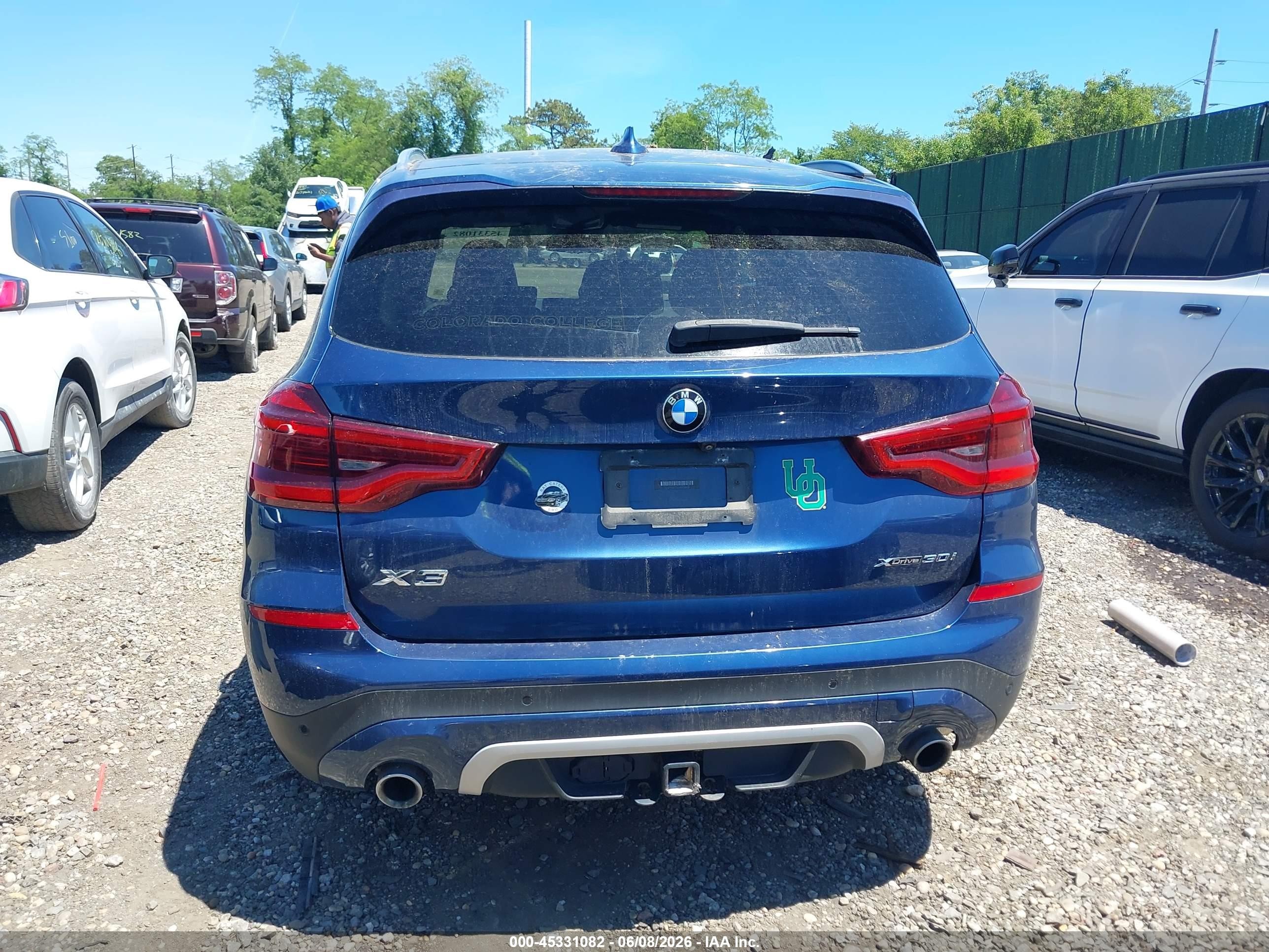 2021 Bmw X3 Xdrive30i Blue vin: 5UXTY5C06M9F84809