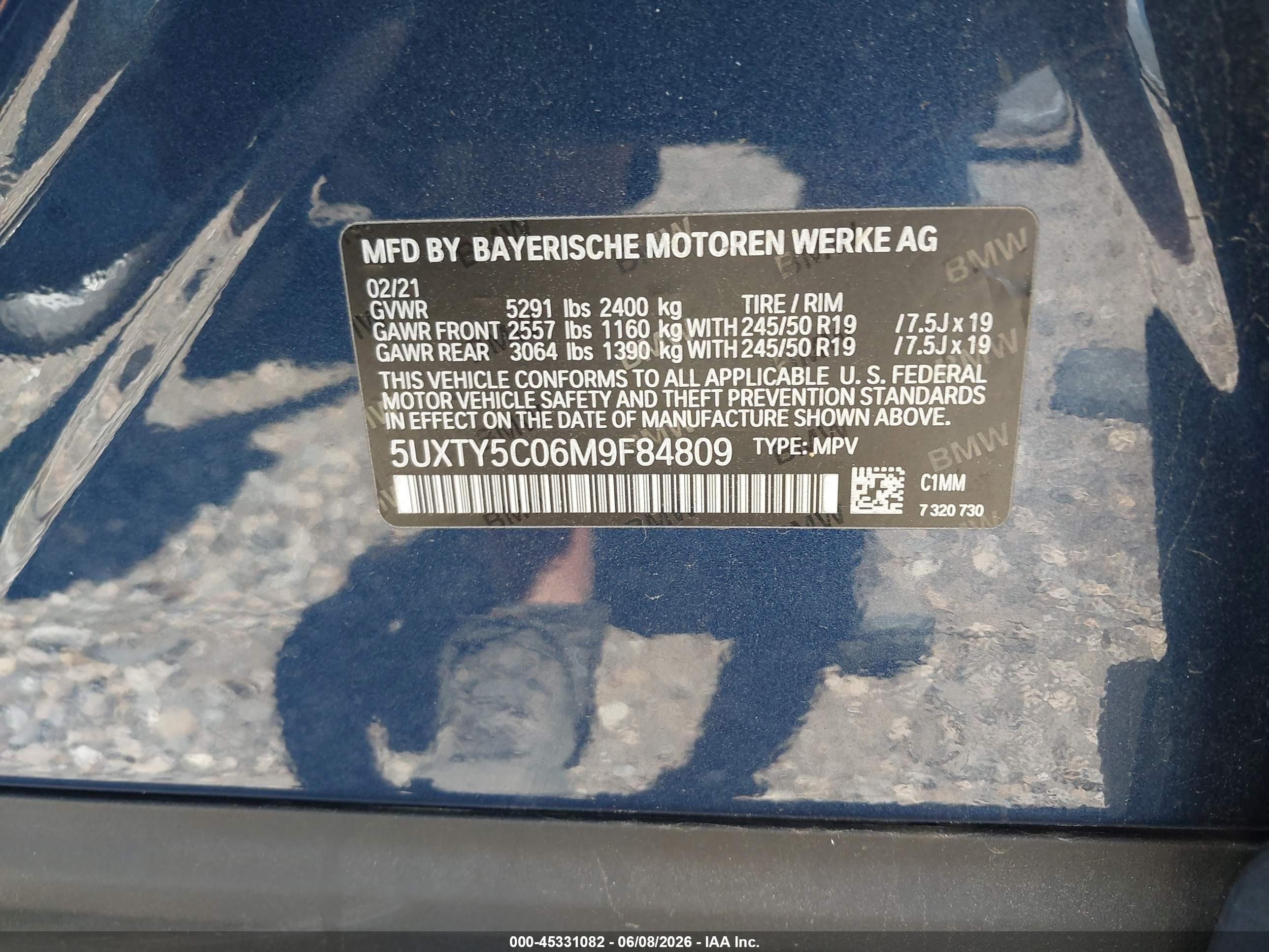 2021 Bmw X3 Xdrive30i Blue vin: 5UXTY5C06M9F84809