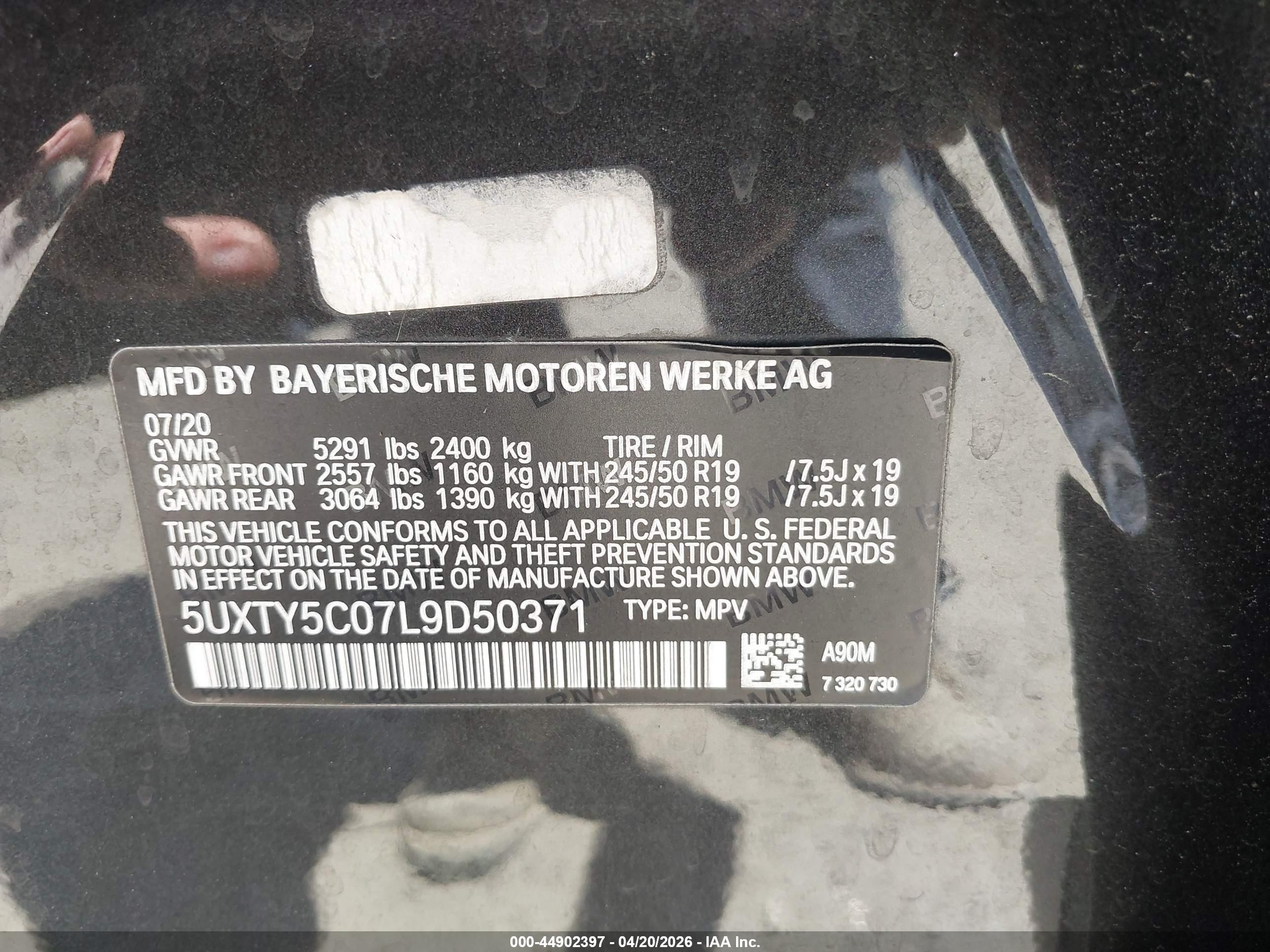 2020 Bmw X3 Xdrive30i Black vin: 5UXTY5C07L9D50371