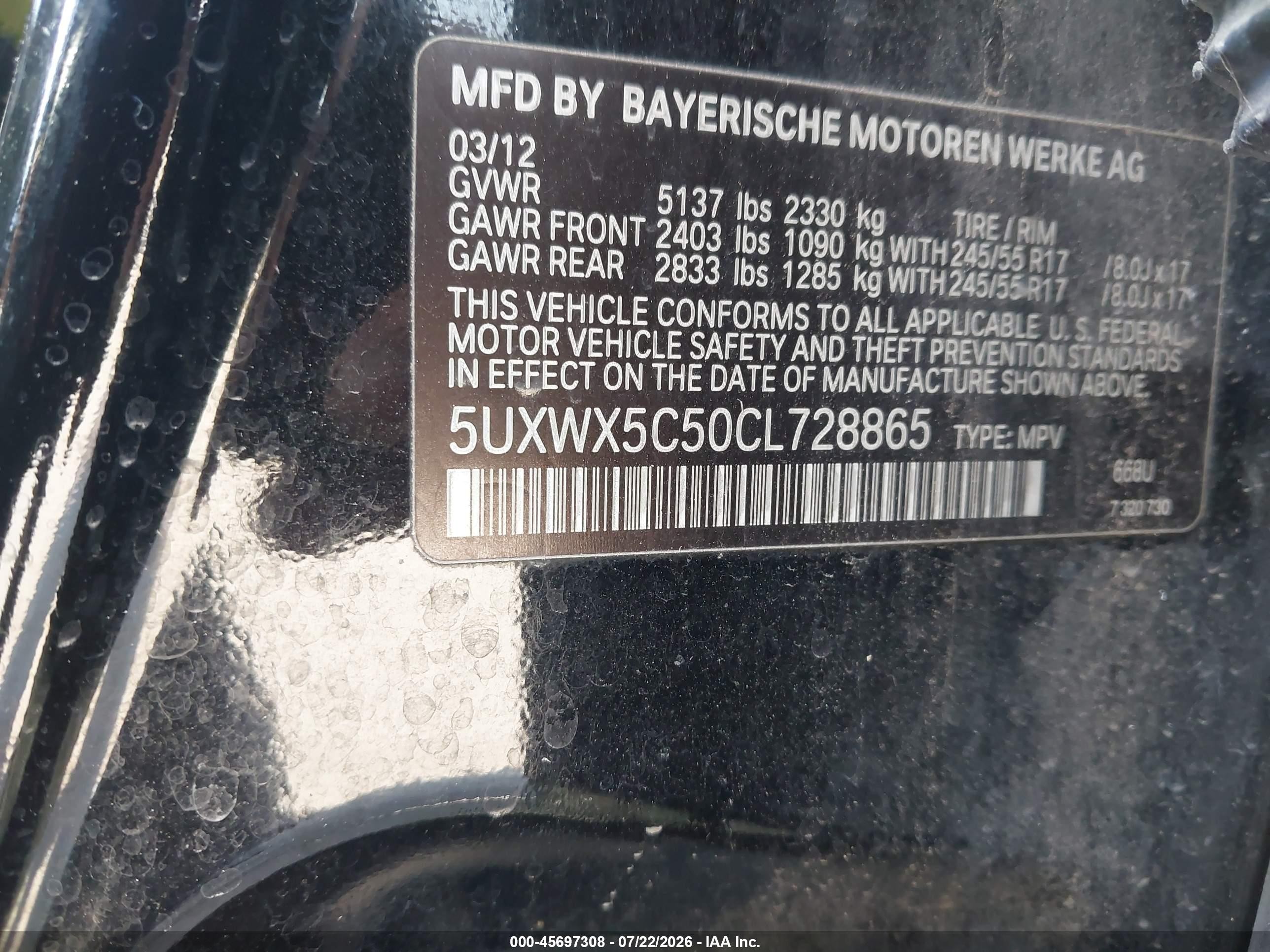 2012 Bmw X3 Xdrive28i Black vin: 5UXWX5C50CL728865
