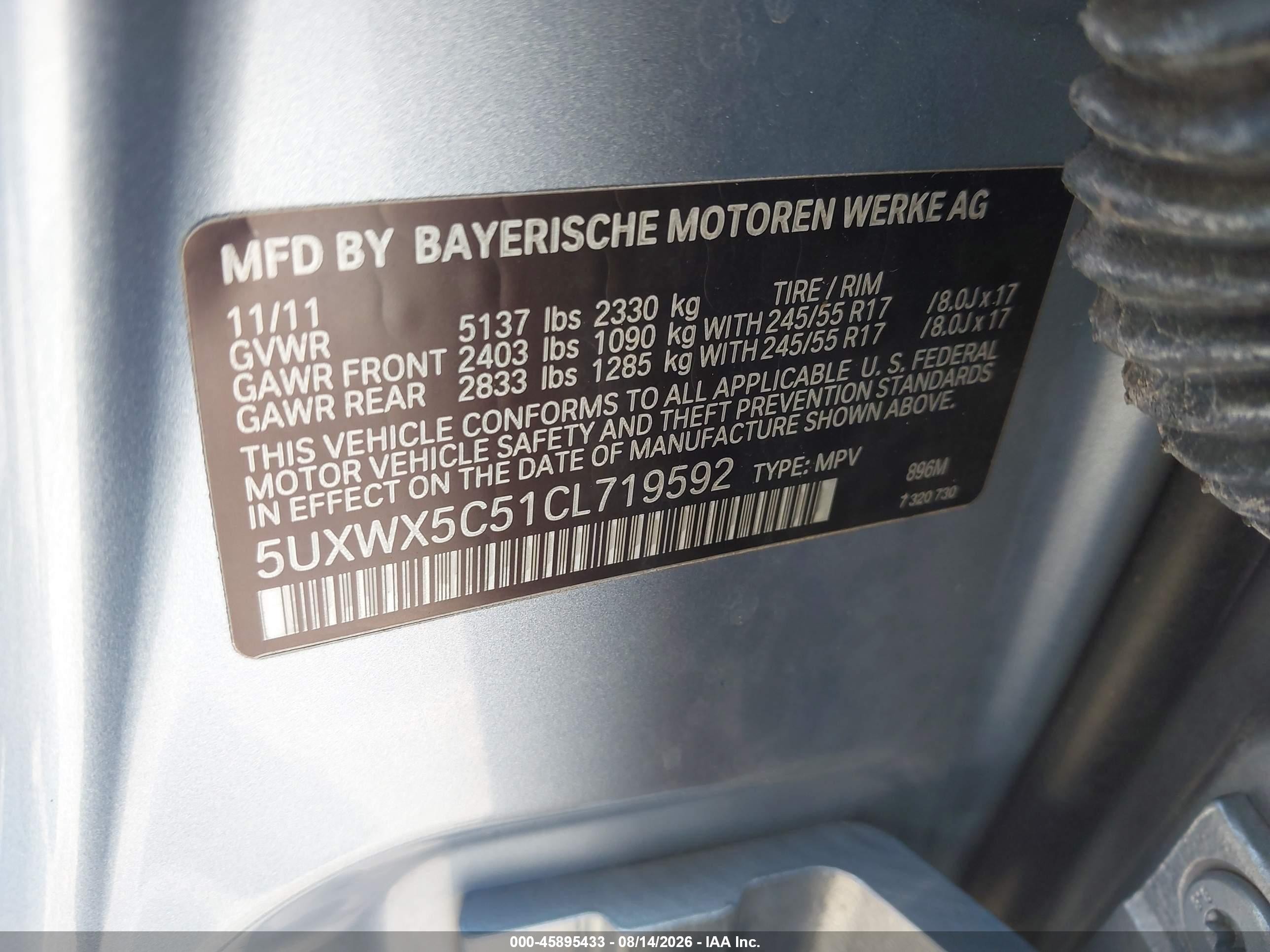 2012 Bmw X3 Xdrive28i Light Blue vin: 5UXWX5C51CL719592