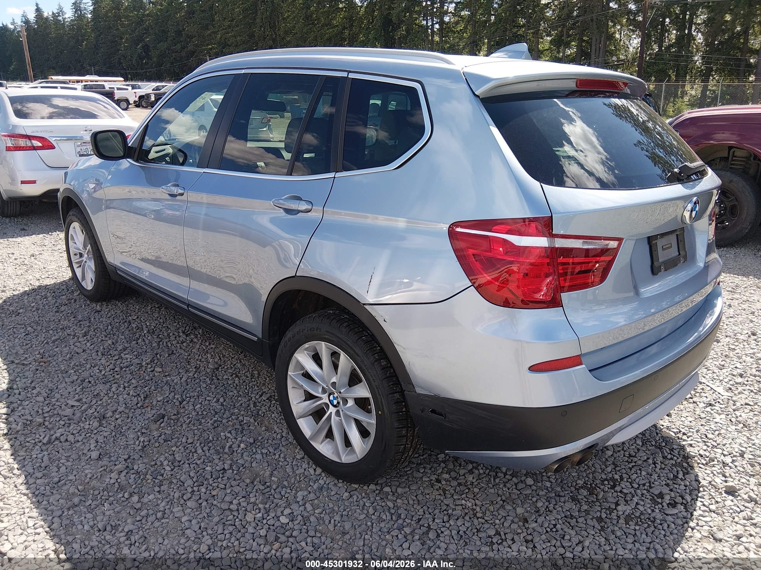 2012 Bmw X3 Xdrive28i Light Blue vin: 5UXWX5C51CL726106