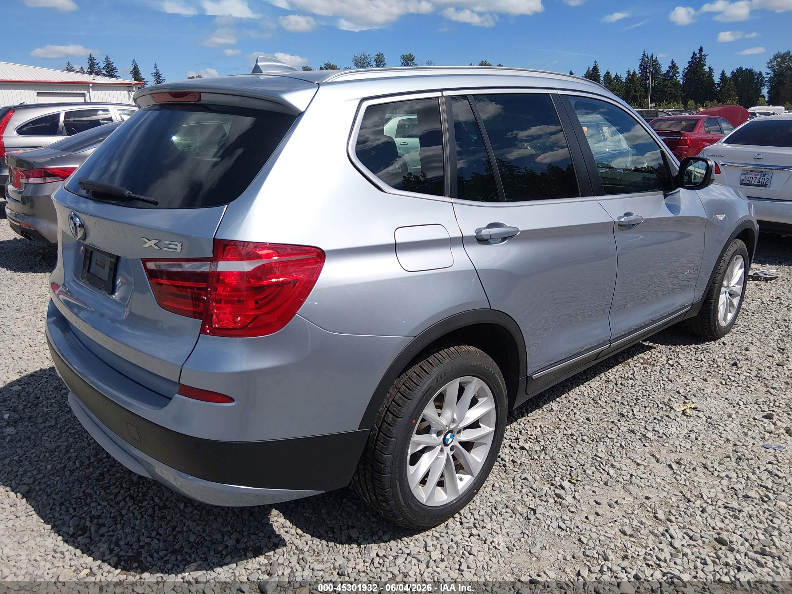 2012 Bmw X3 Xdrive28i Light Blue vin: 5UXWX5C51CL726106