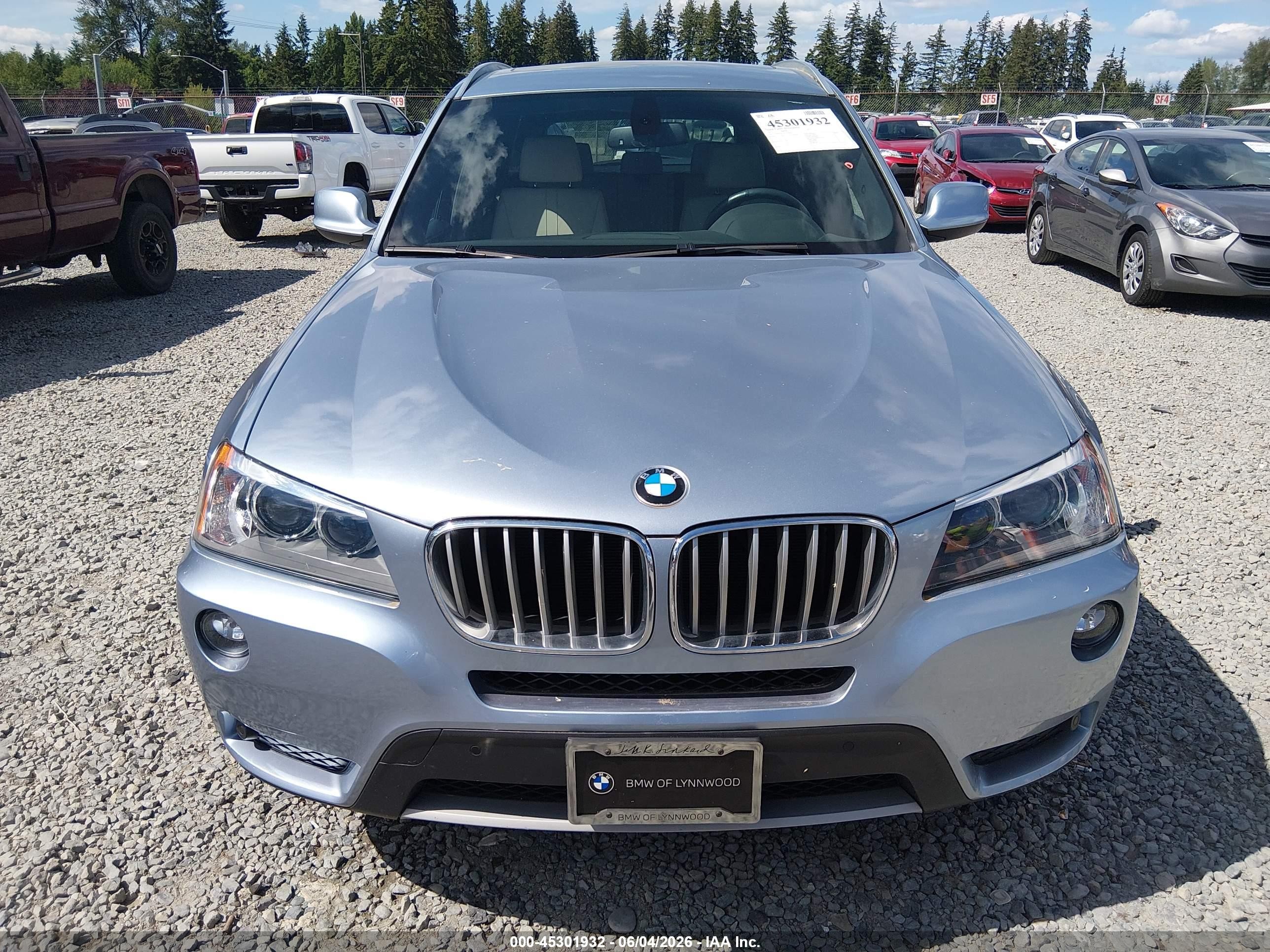 2012 Bmw X3 Xdrive28i Light Blue vin: 5UXWX5C51CL726106