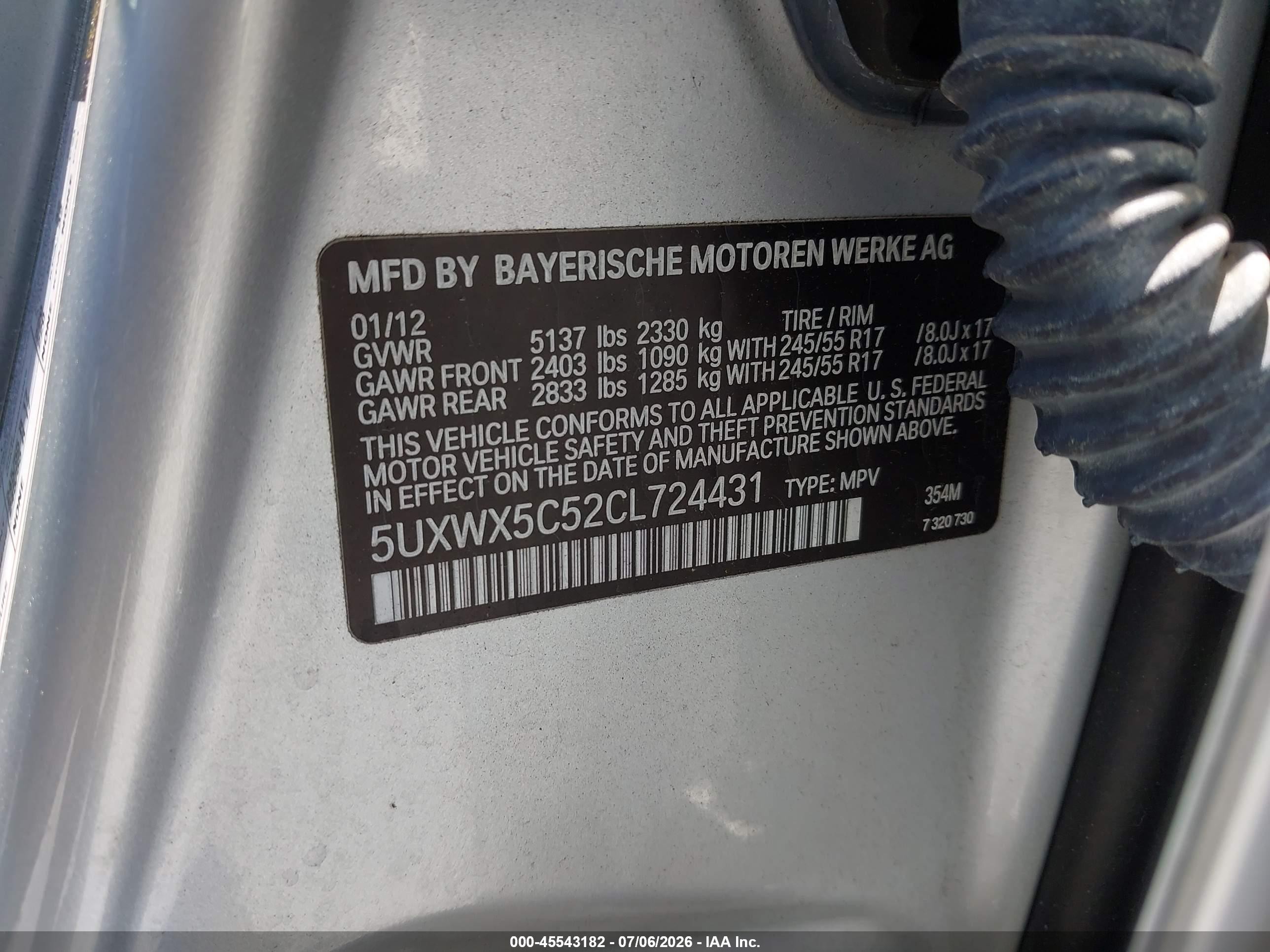 2012 Bmw X3 Xdrive28i White vin: 5UXWX5C52CL724431