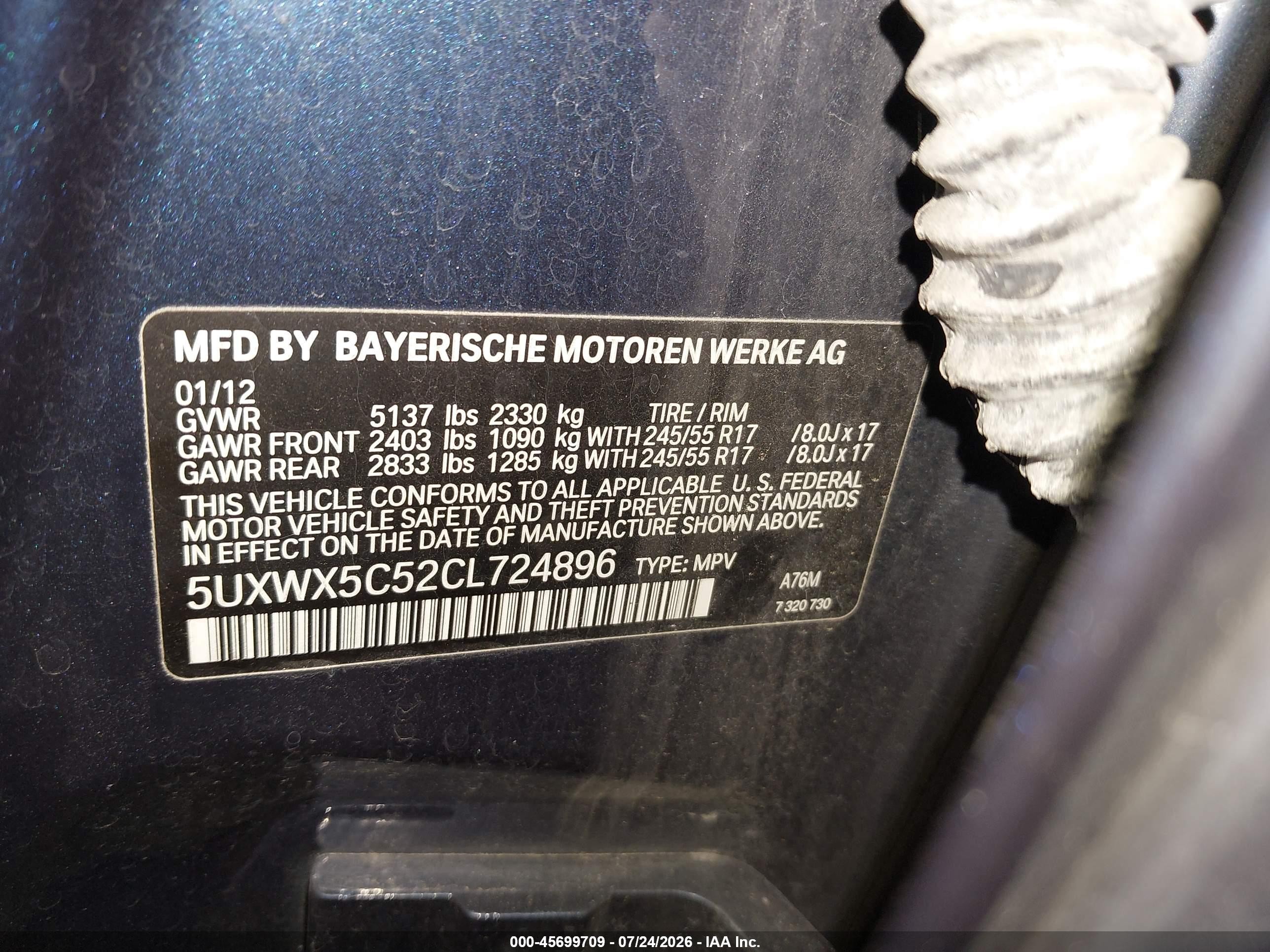 2012 Bmw X3 Xdrive28i Blue vin: 5UXWX5C52CL724896