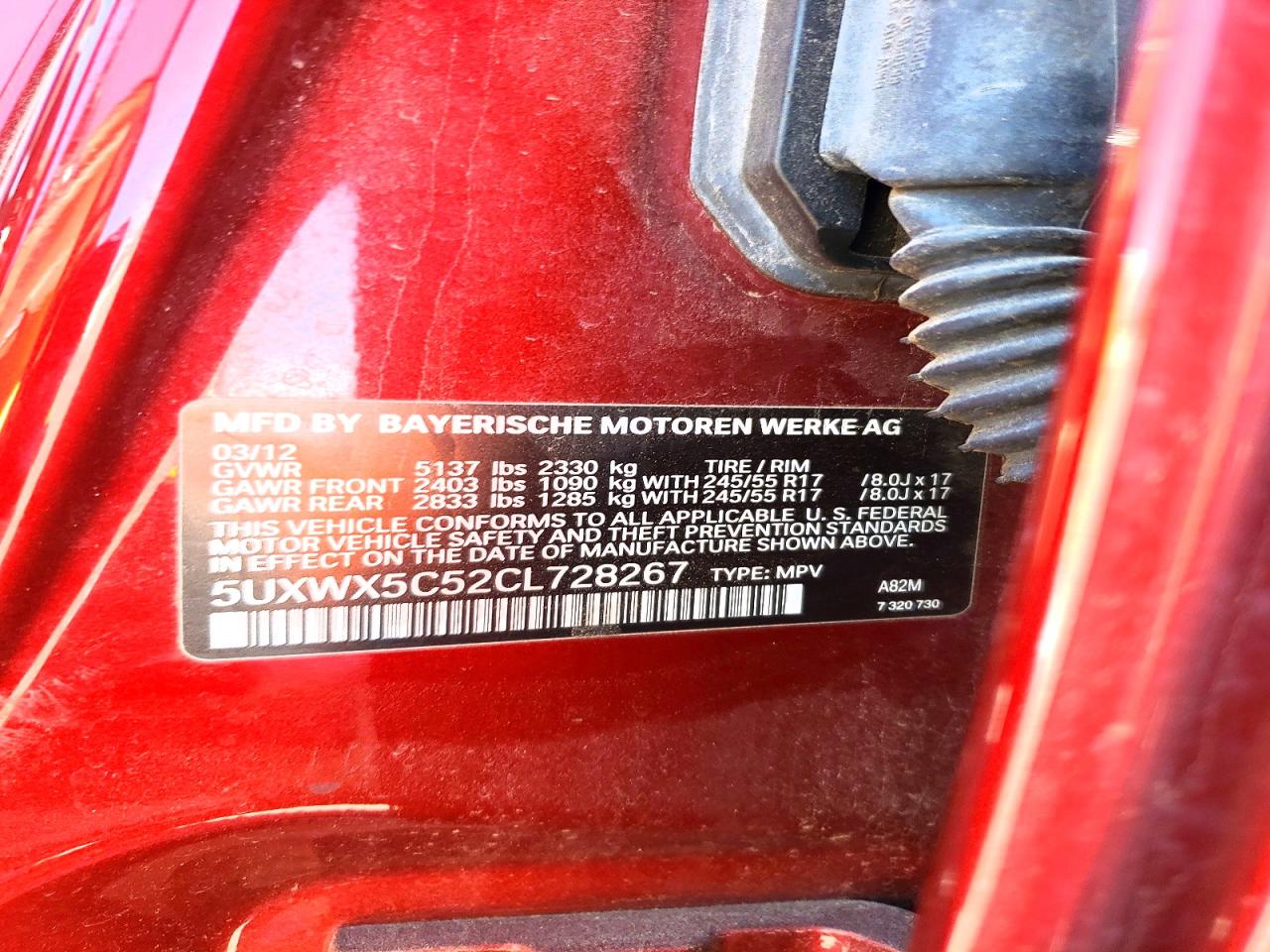 2012 Bmw X3 Xdrive28i Red vin: 5UXWX5C52CL728267