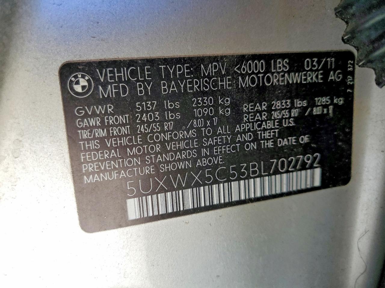 2011 Bmw X3 Xdrive28i Silver vin: 5UXWX5C53BL702792