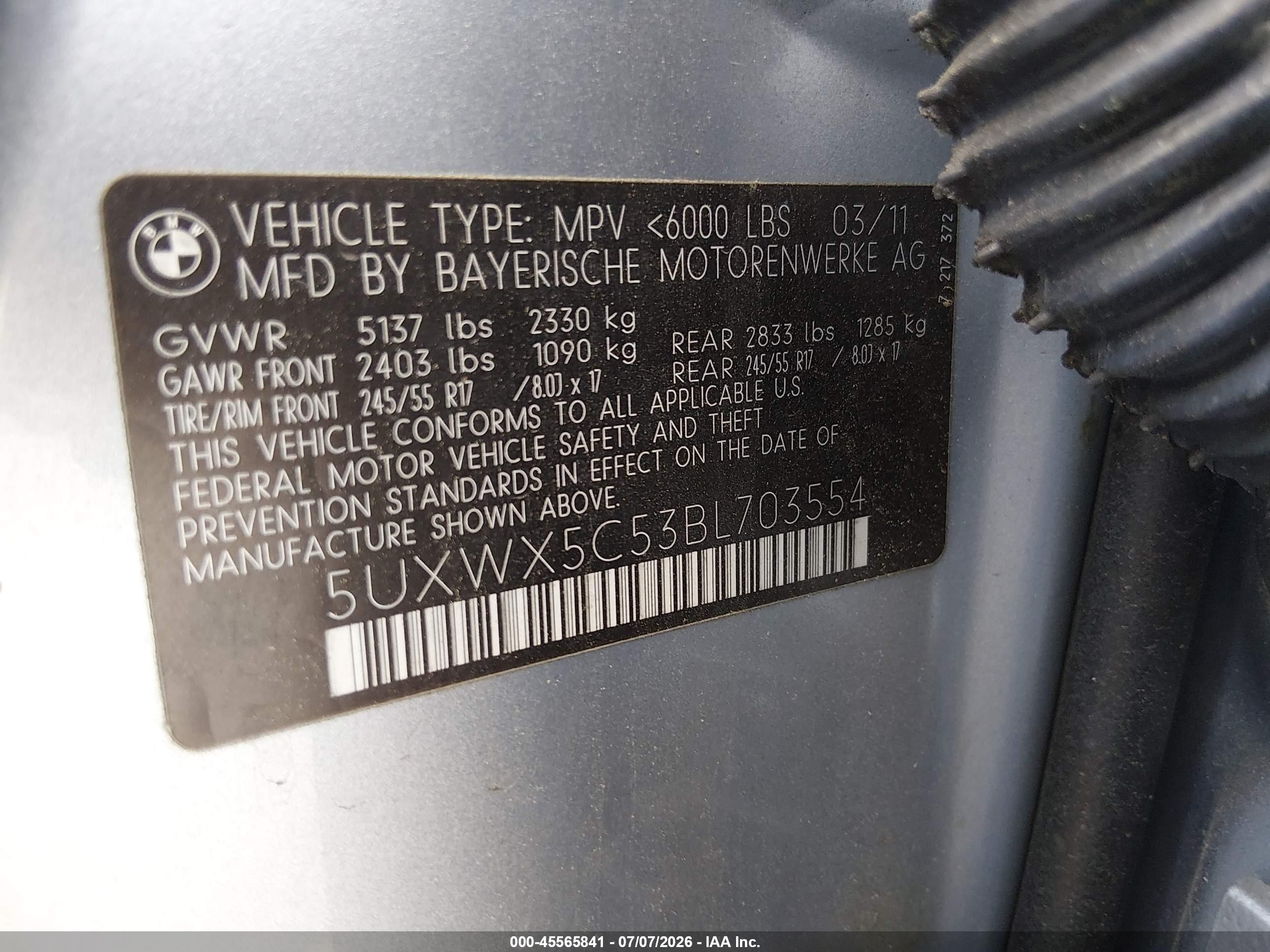 2011 Bmw X3 Xdrive28i Синий vin: 5UXWX5C53BL703554