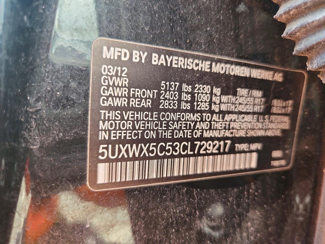 2012 Bmw X3 Xdrive28i Black vin: 5UXWX5C53CL729217