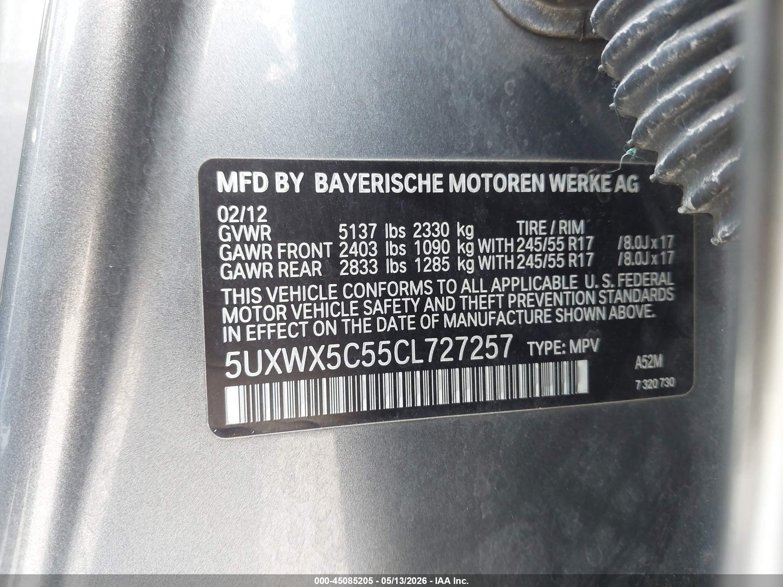 2012 Bmw X3 Xdrive28i Gray vin: 5UXWX5C55CL727257