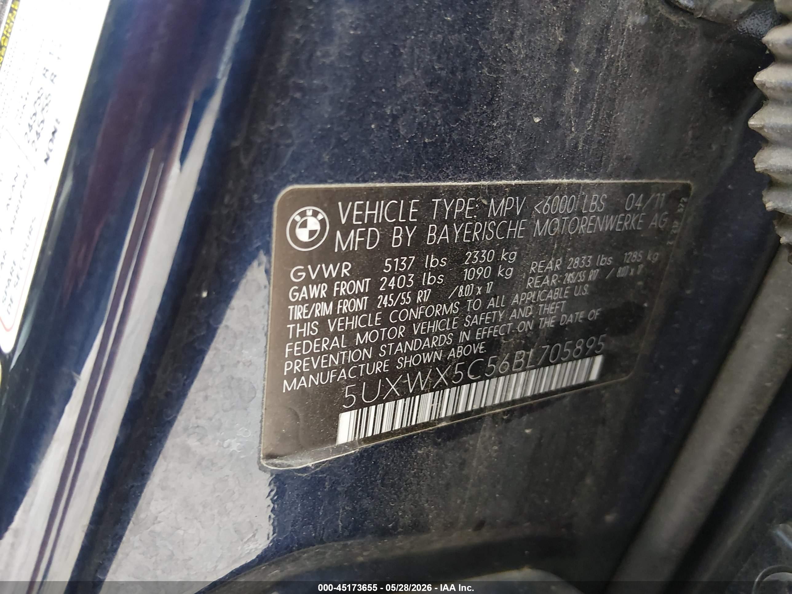2011 Bmw X3 Xdrive28i Blue vin: 5UXWX5C56BL705895