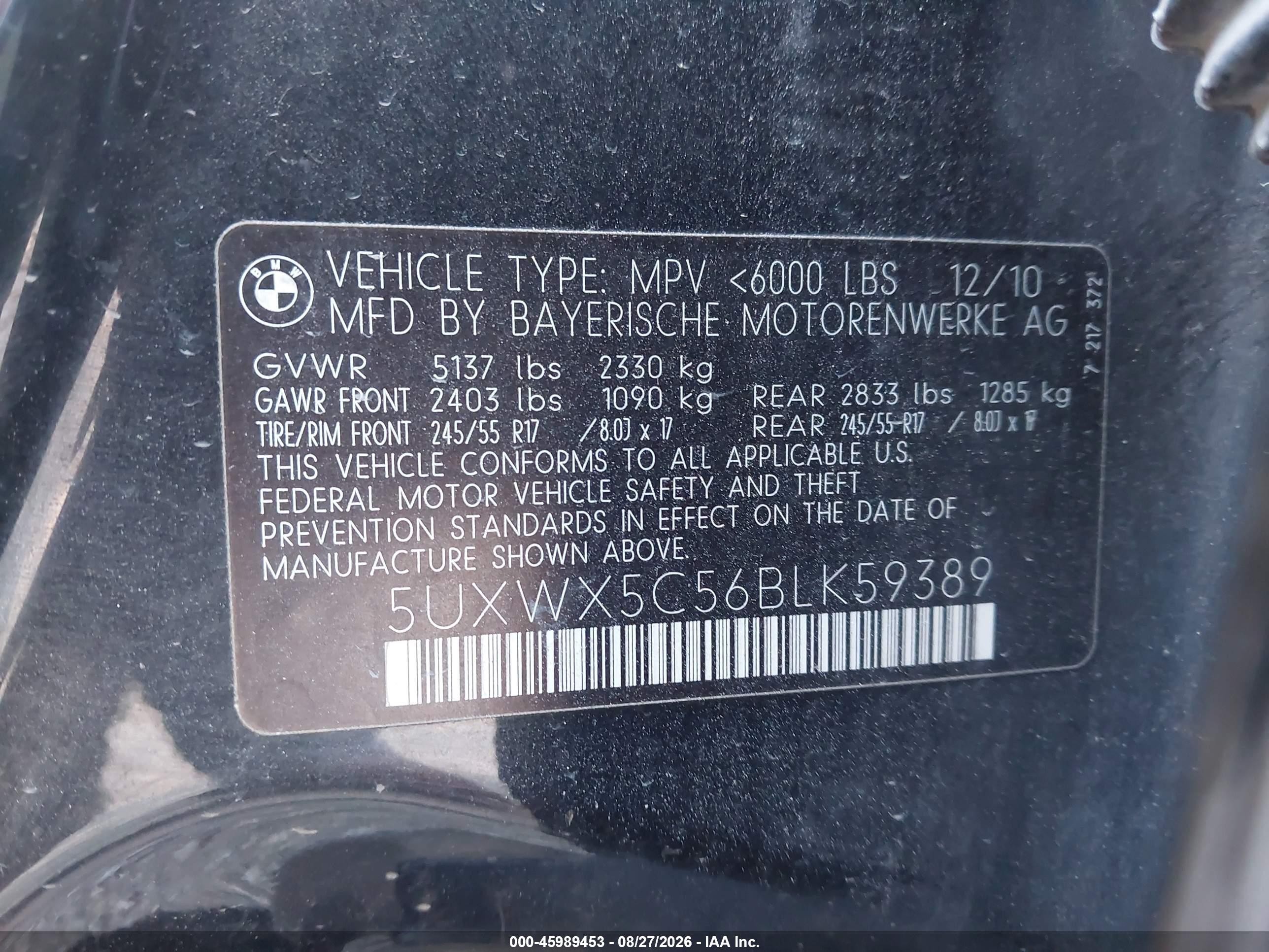 2011 Bmw X3 Xdrive28i Black vin: 5UXWX5C56BLK59389