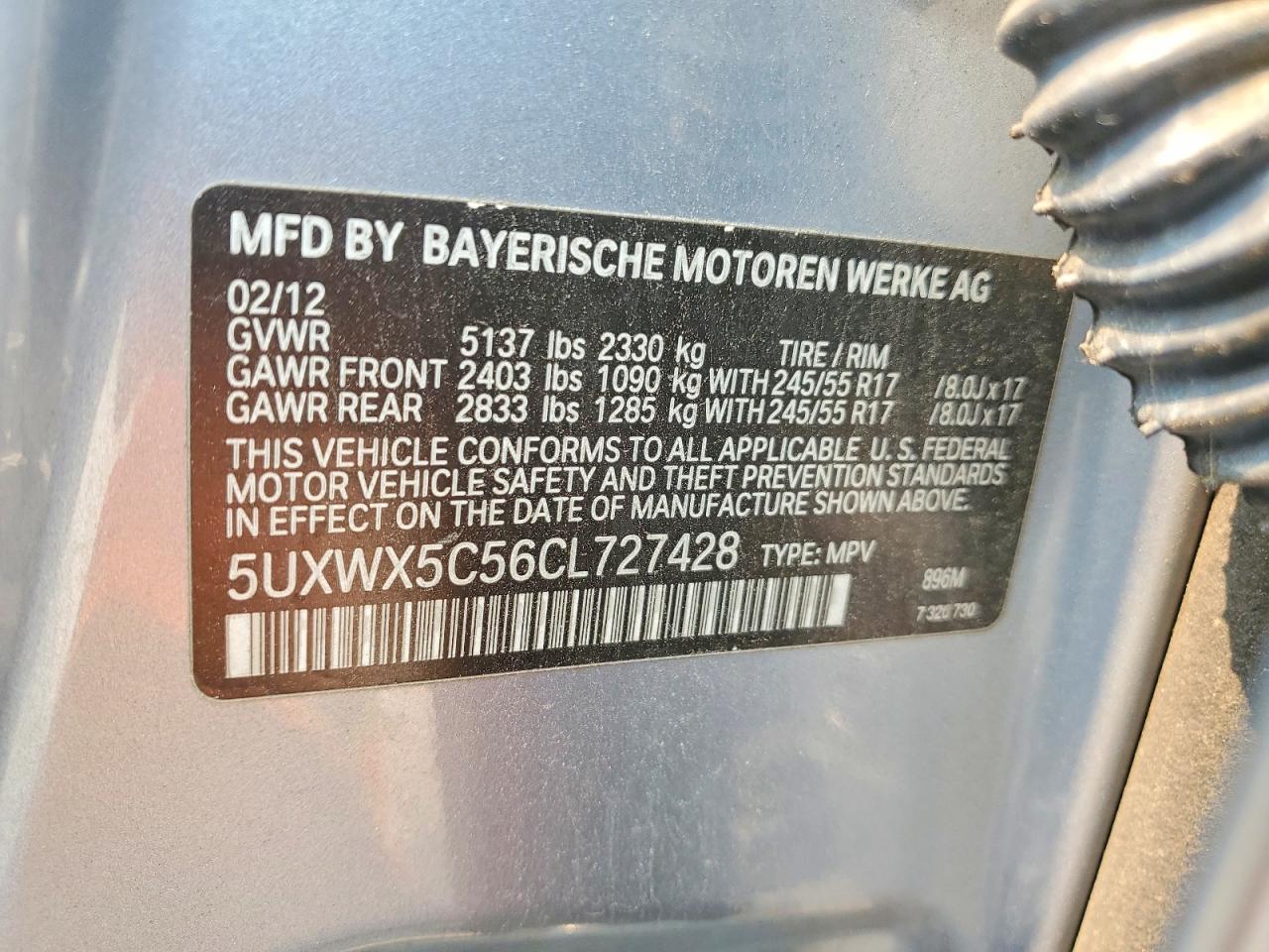 2012 Bmw X3 Xdrive28i Blue vin: 5UXWX5C56CL727428