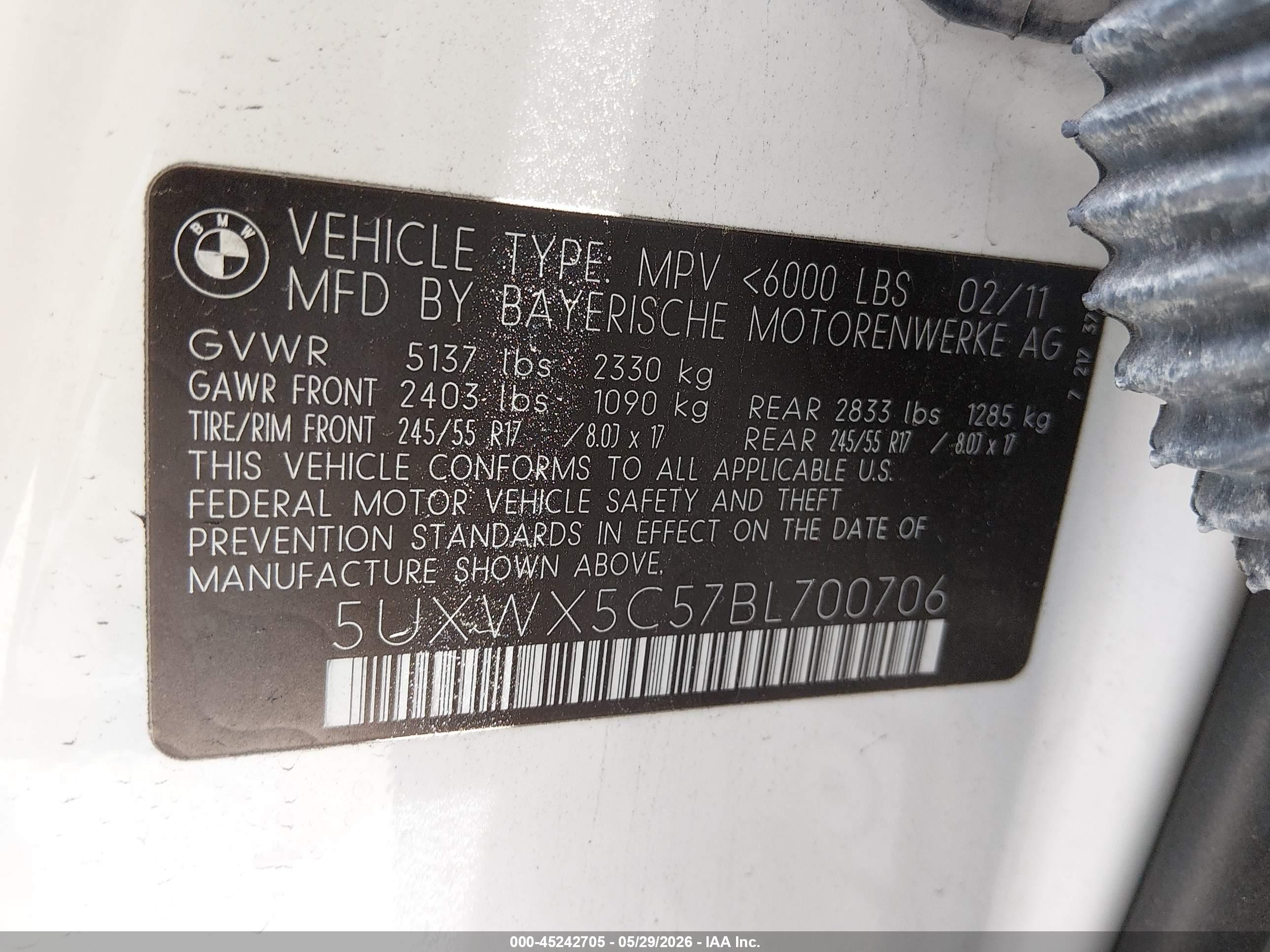 2011 Bmw X3 Xdrive28i Белый vin: 5UXWX5C57BL700706