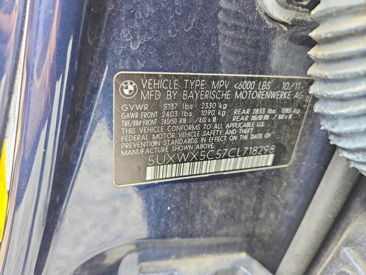 2012 Bmw X3 Xdrive28i Blue vin: 5UXWX5C57CL718298