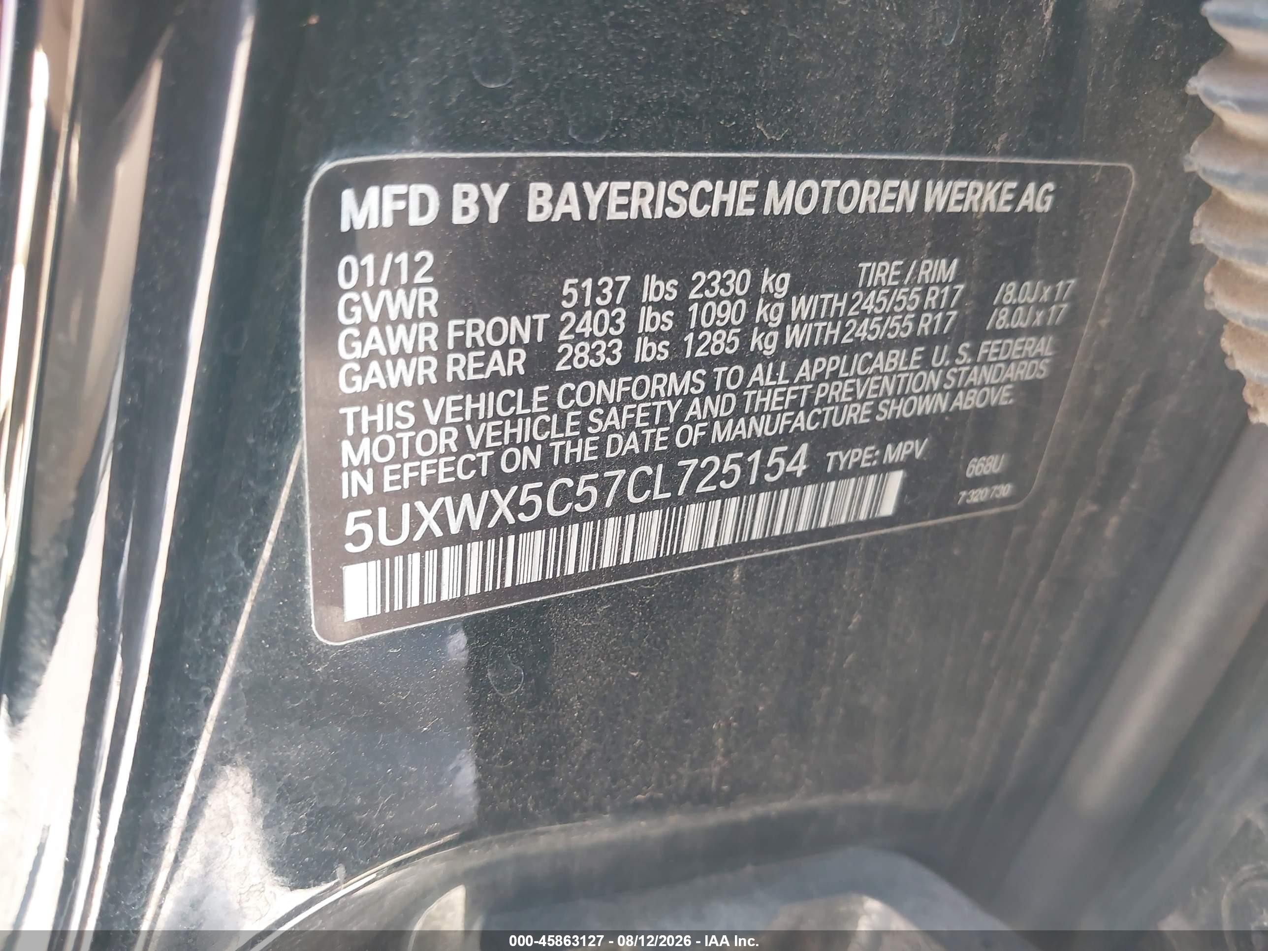 2012 Bmw X3 Xdrive28i Black vin: 5UXWX5C57CL725154
