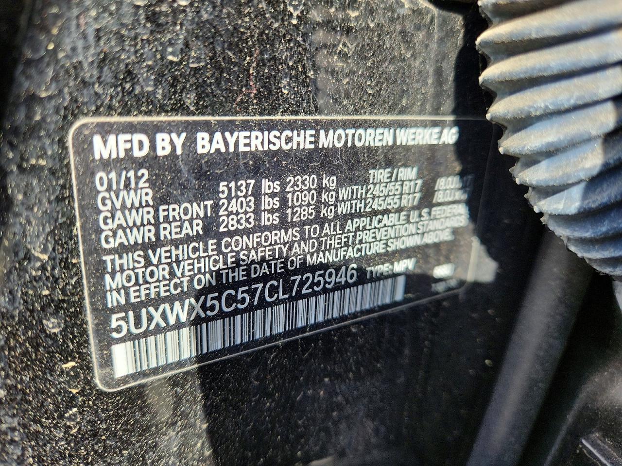 2012 Bmw X3 Black vin: 5UXWX5C57CL725946