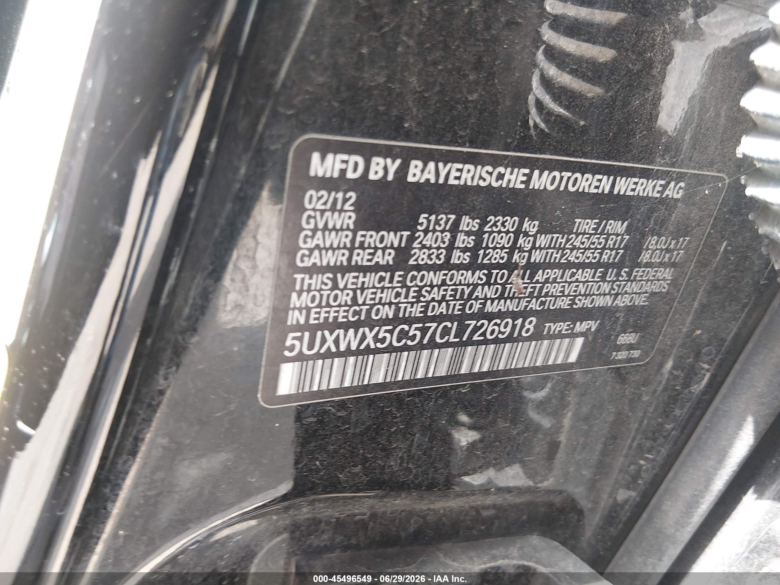 2012 Bmw X3 Xdrive28i Черный vin: 5UXWX5C57CL726918