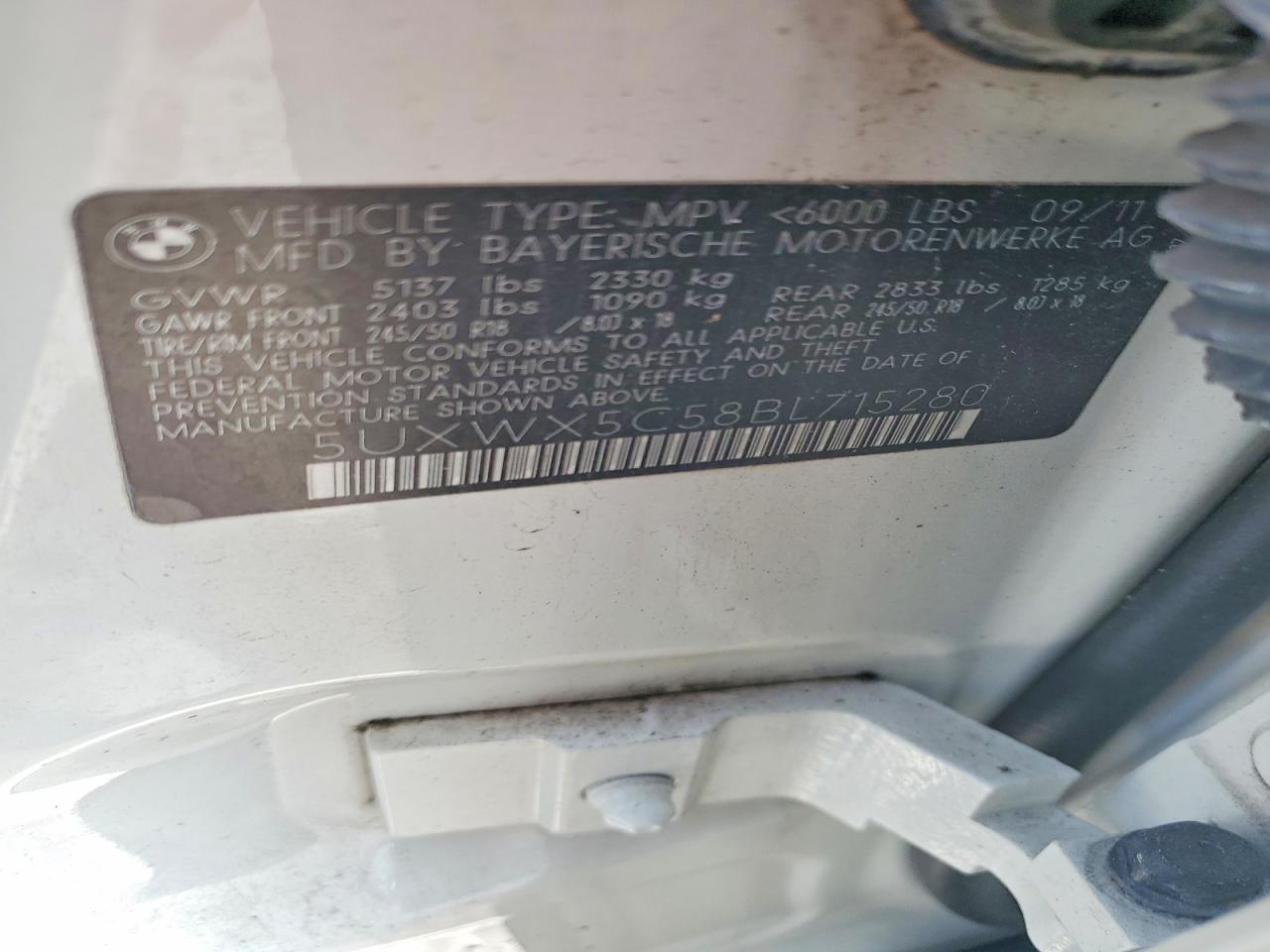 2011 Bmw X3 White vin: 5UXWX5C58BL715280