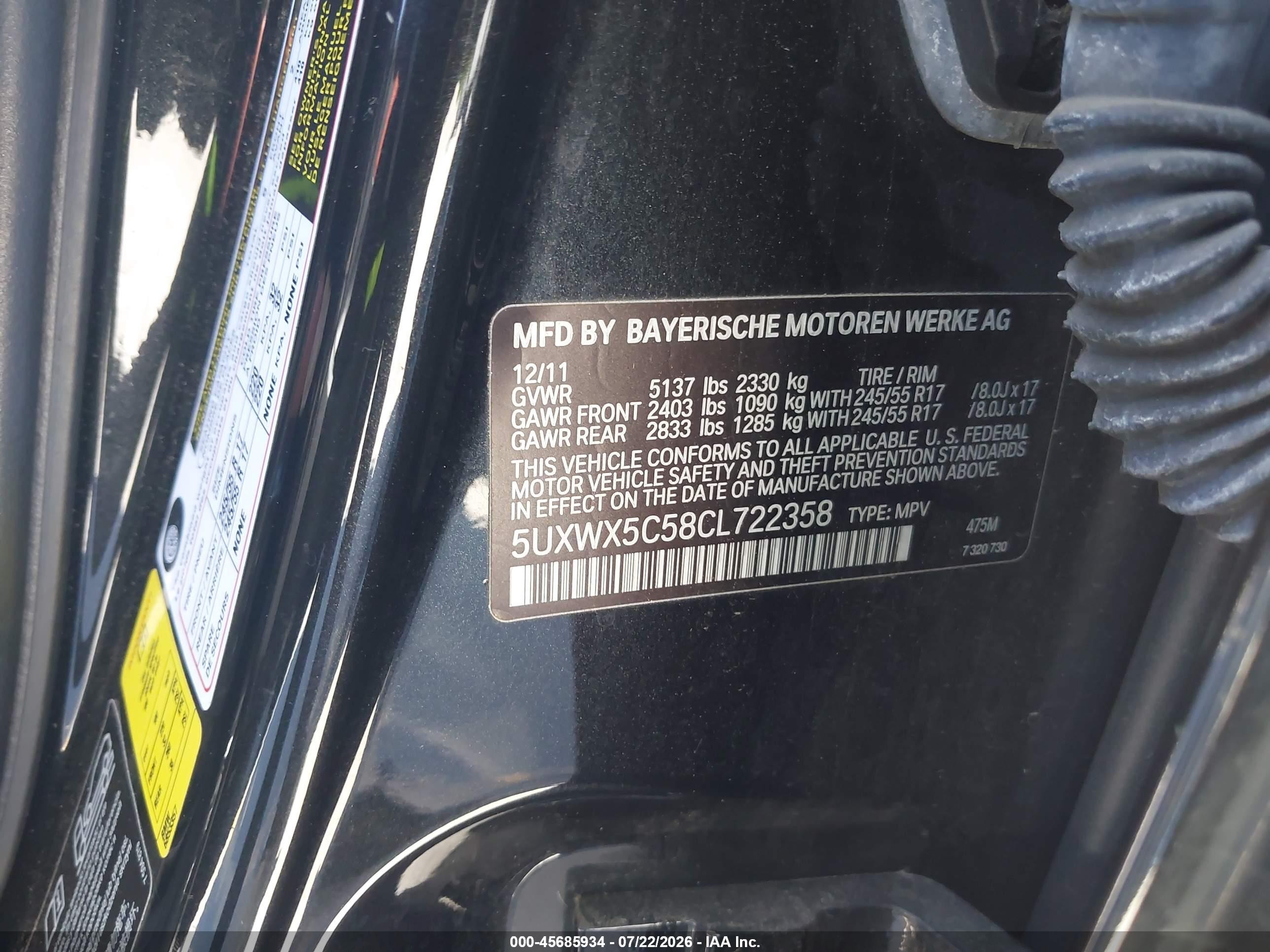 2012 Bmw X3 Xdrive28i Black vin: 5UXWX5C58CL722358