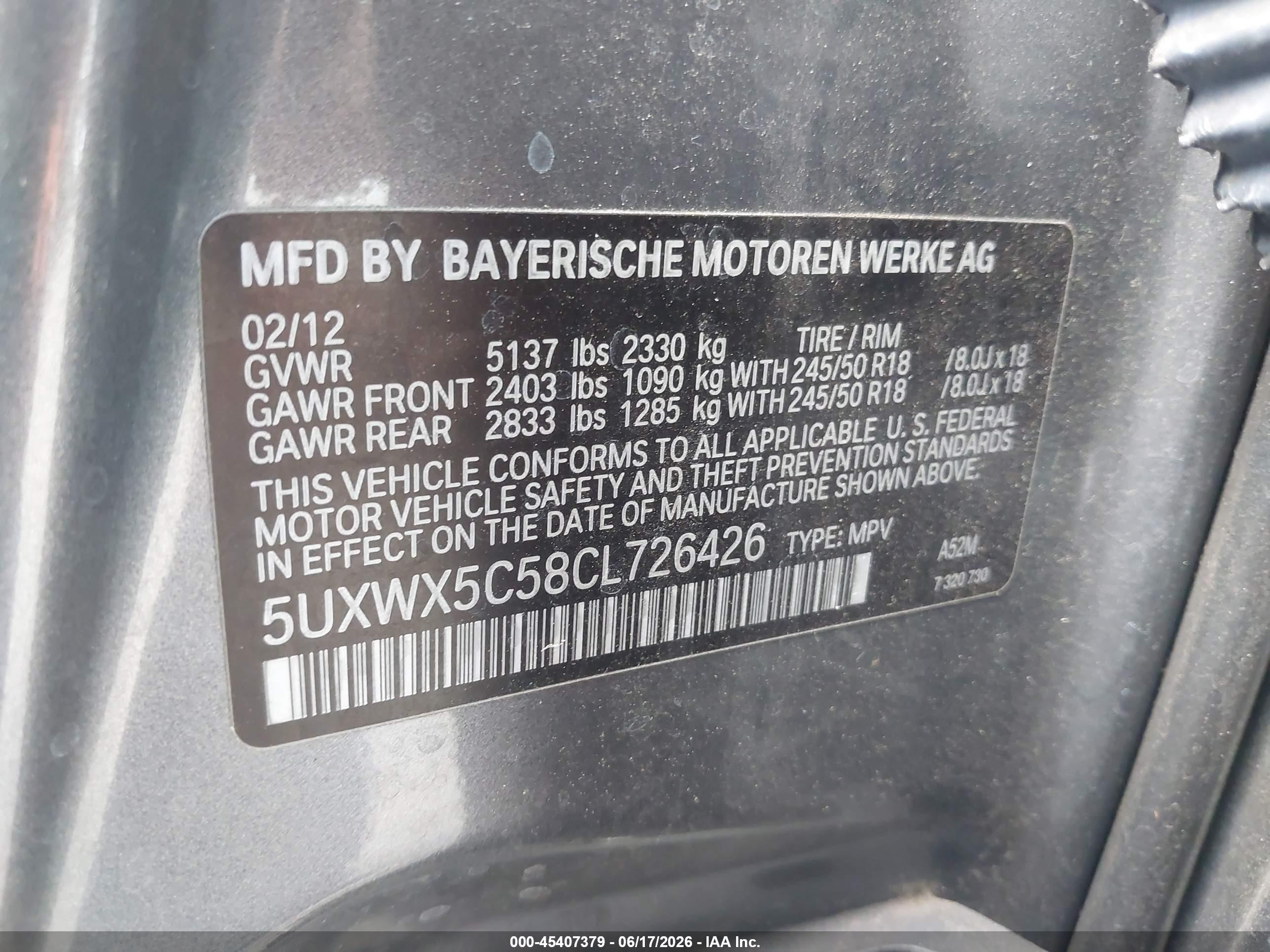 2012 Bmw X3 Xdrive28i Gray vin: 5UXWX5C58CL726426