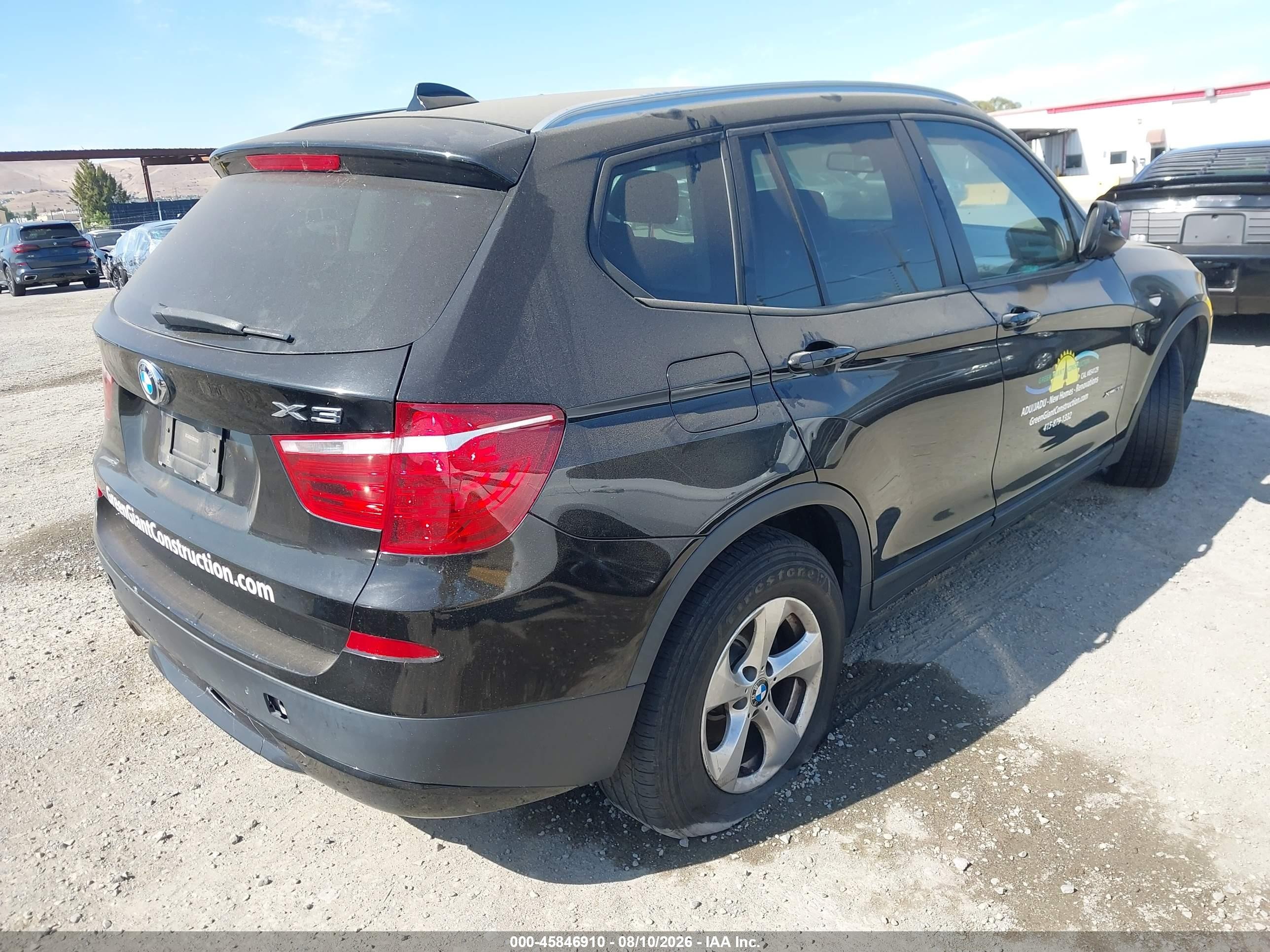 2012 Bmw X3 Xdrive28i Black vin: 5UXWX5C58CL726796