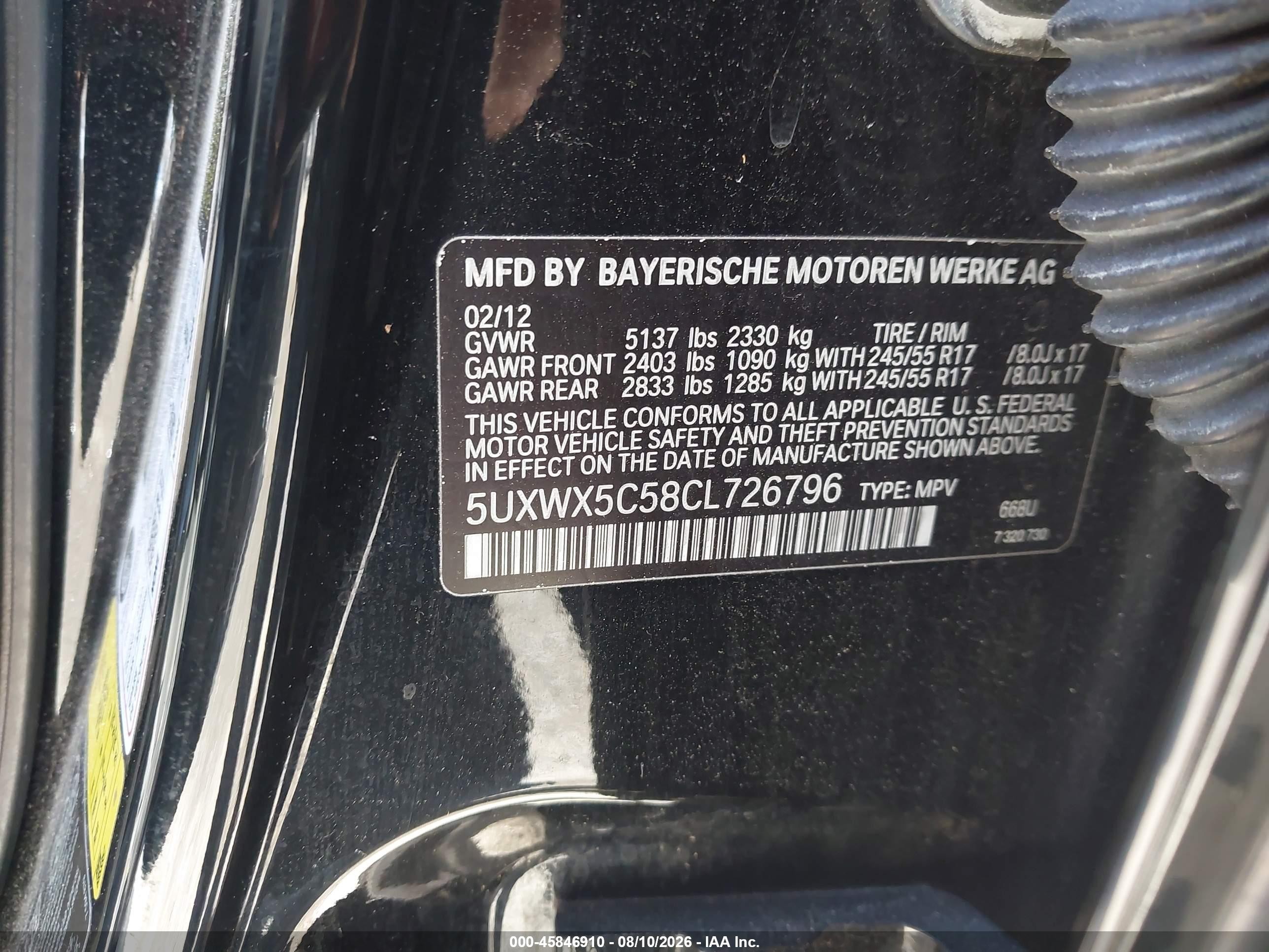 2012 Bmw X3 Xdrive28i Black vin: 5UXWX5C58CL726796