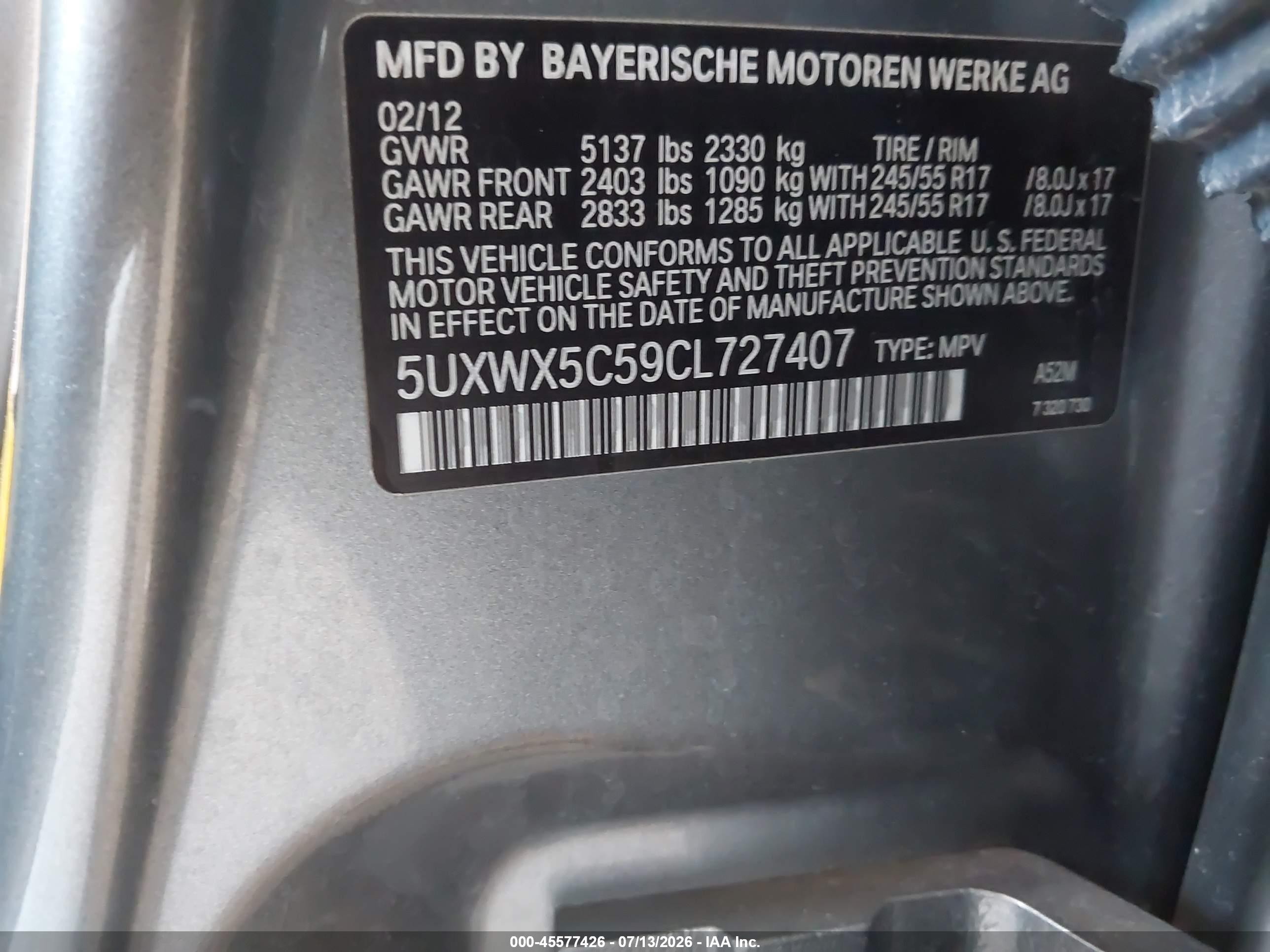 2012 Bmw X3 Xdrive28i Gray vin: 5UXWX5C59CL727407