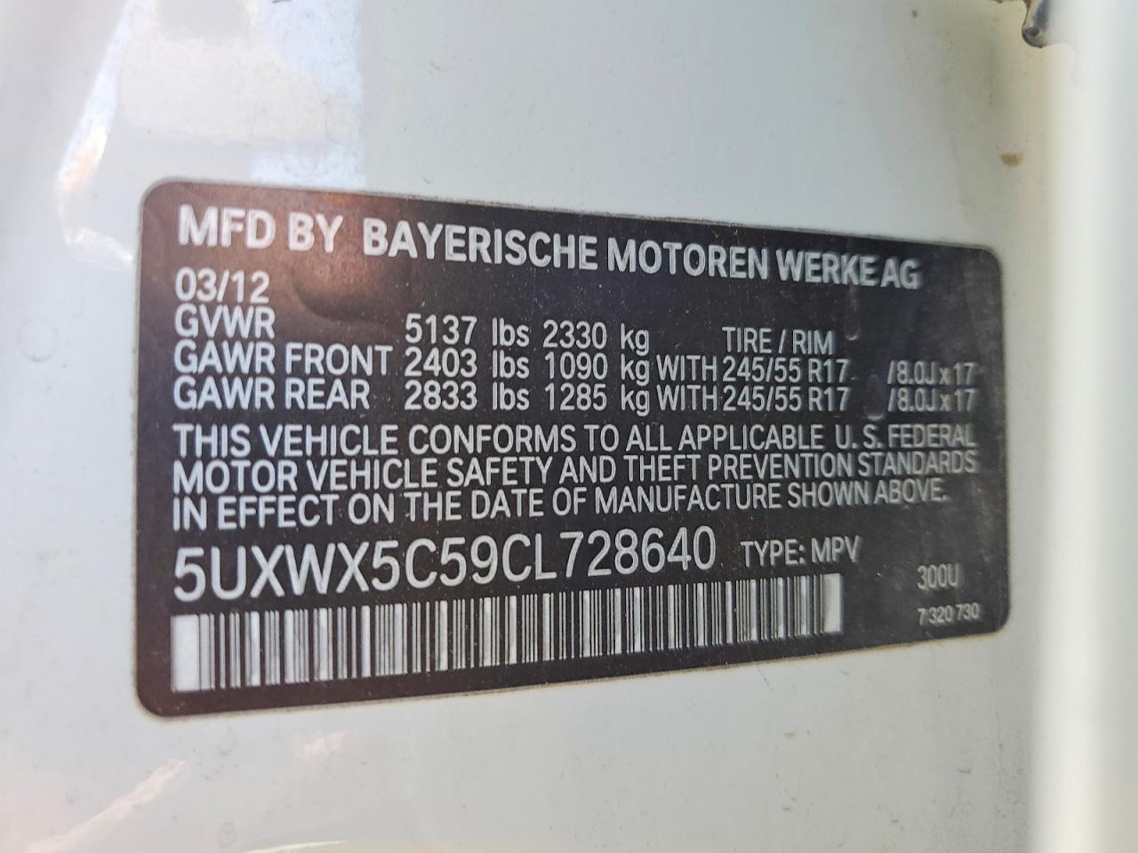 2012 Bmw X3 Xdrive28i White vin: 5UXWX5C59CL728640