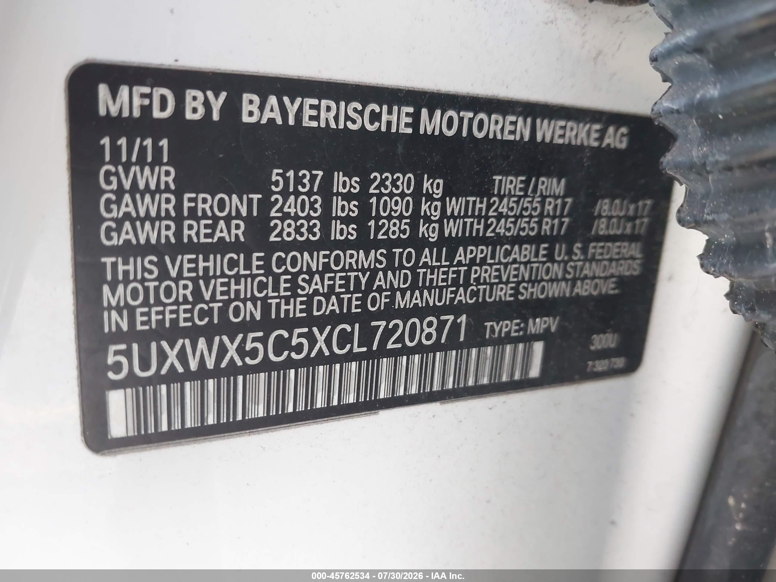 2012 Bmw X3 Xdrive28i White vin: 5UXWX5C5XCL720871