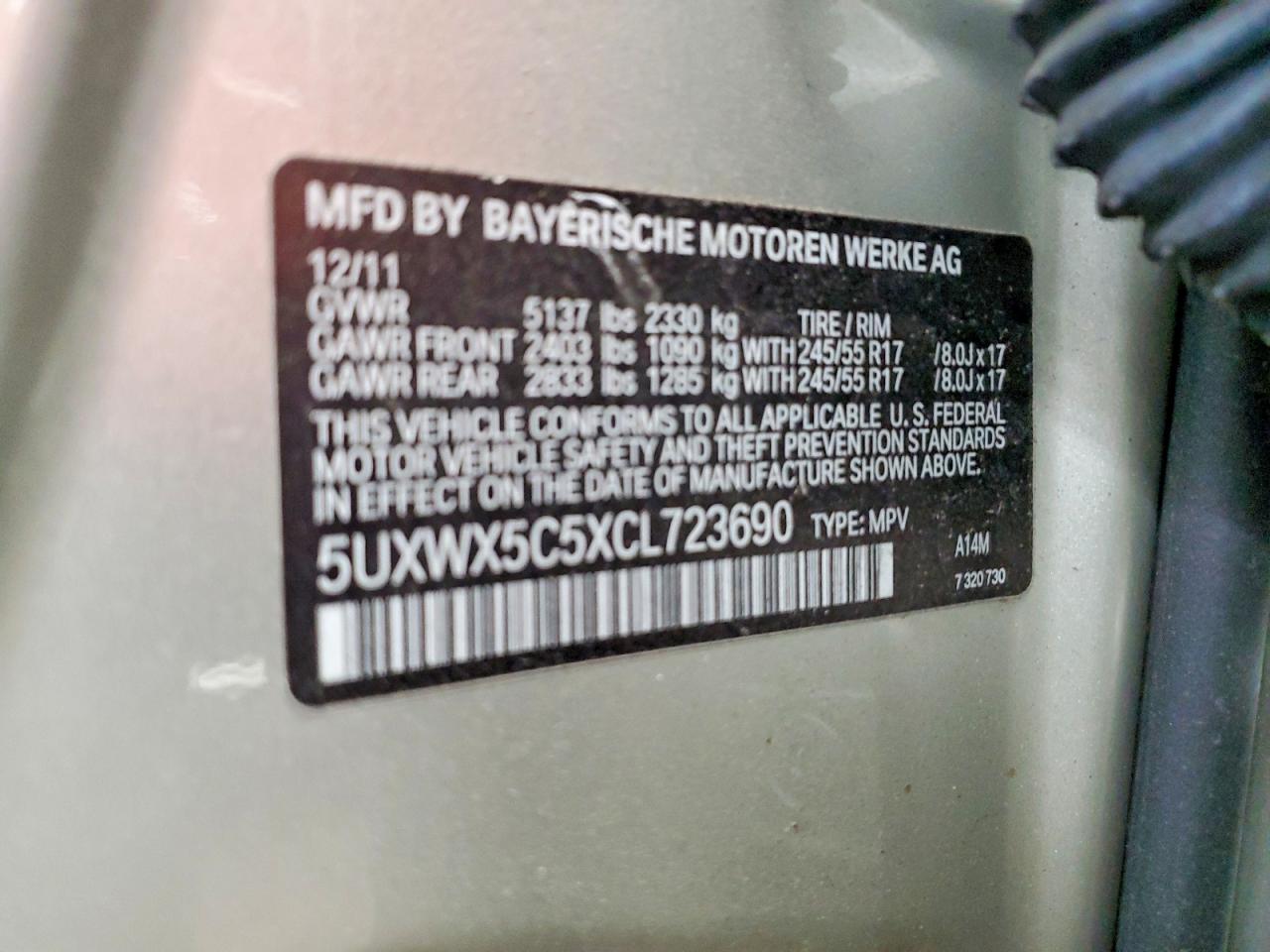 2012 Bmw X3 Xdrive28i Серебряный vin: 5UXWX5C5XCL723690