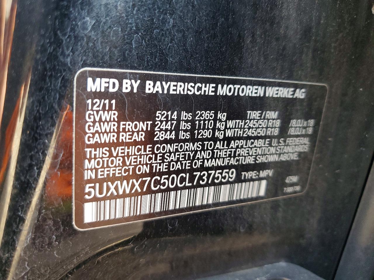 2012 Bmw X3 Xdrive35i Черный vin: 5UXWX7C50CL737559